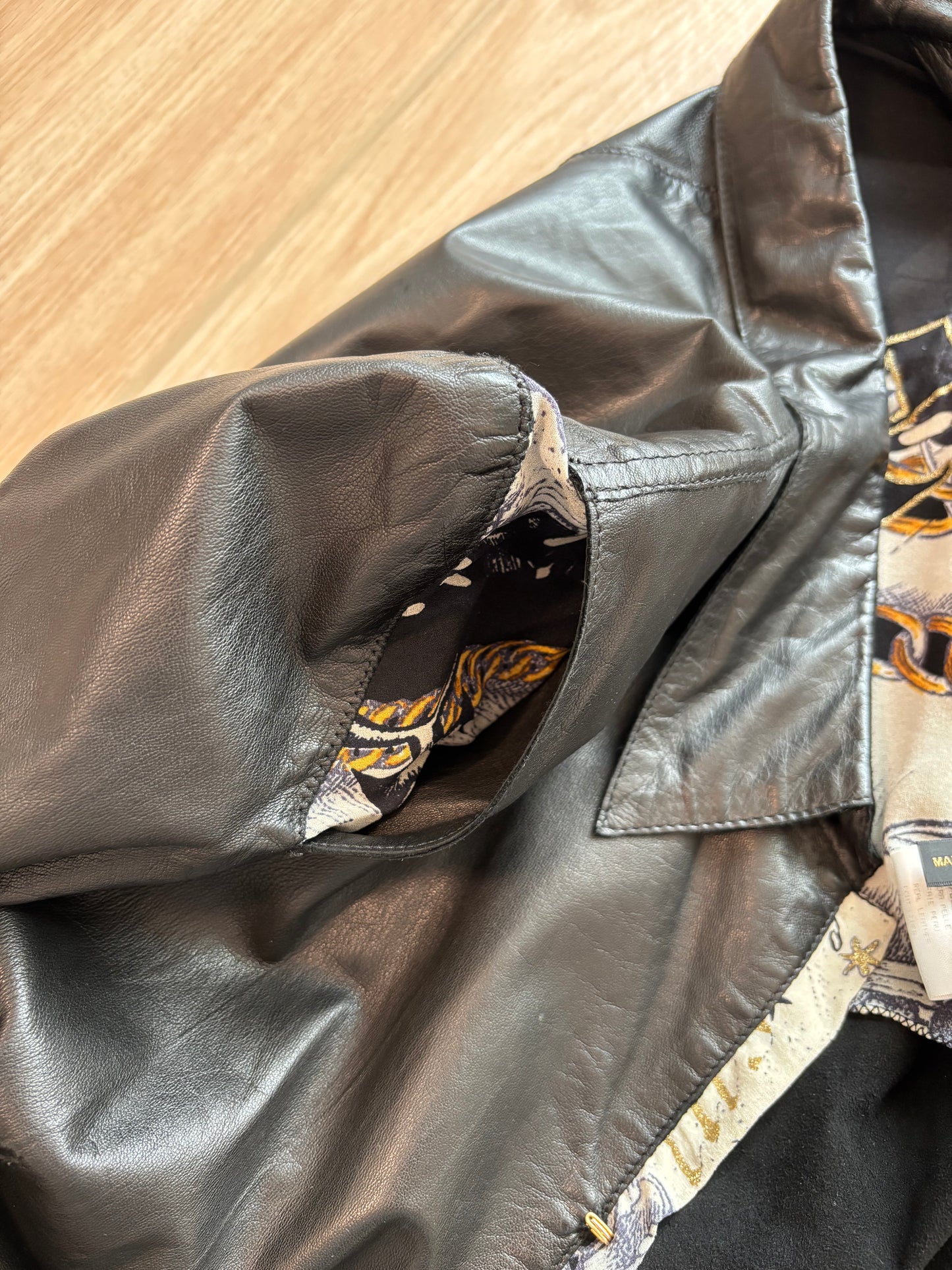 ROBERTO CAVALLI 2003 Vintage Black Leather & Silk Shirt
