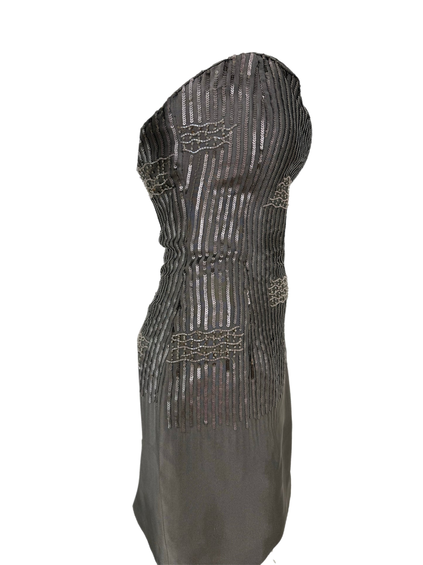PAMELA DENNIS COUTURE 90's Vintage Silk Gray Embellished Mini