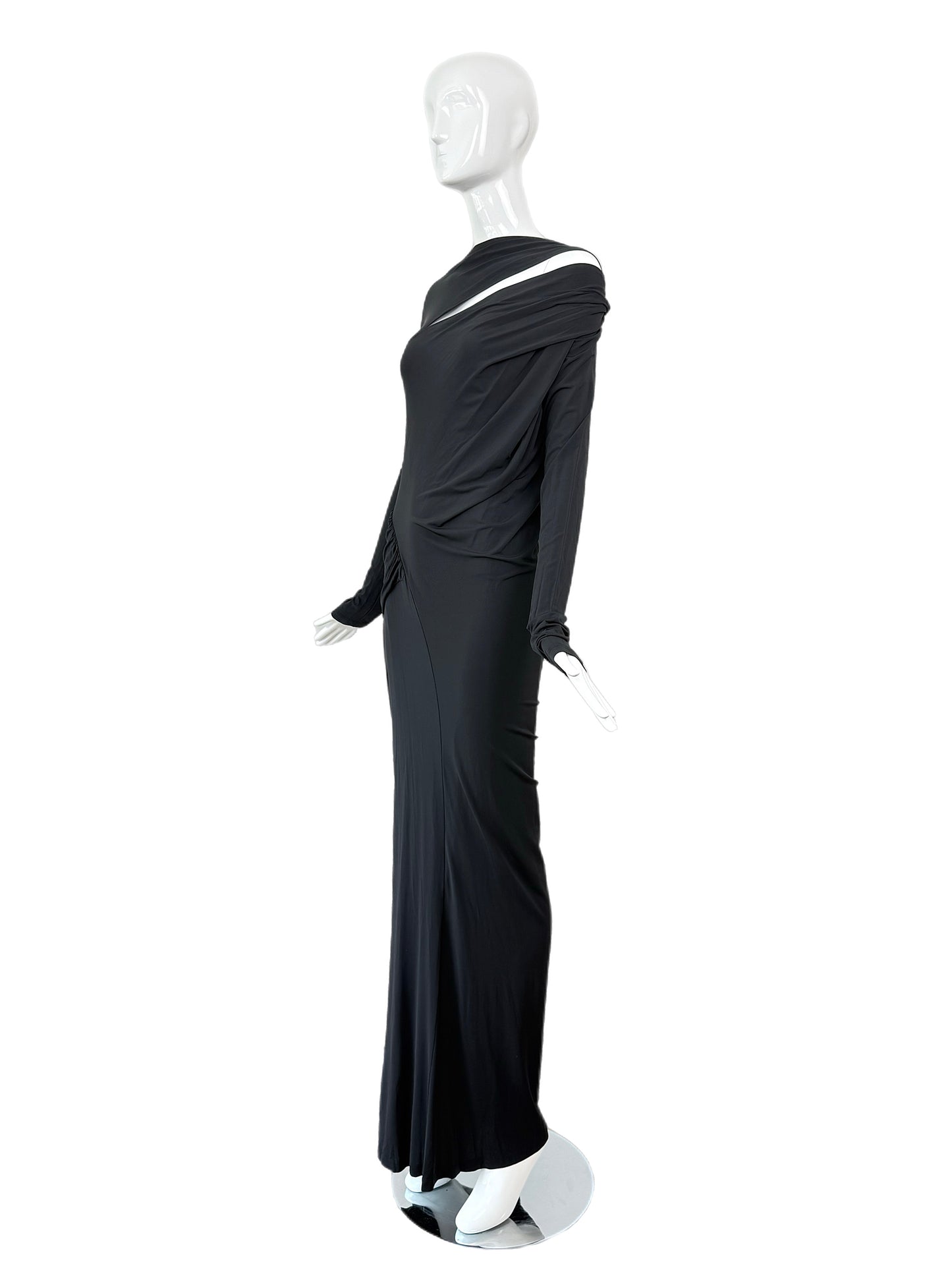 DONNA KARAN Black Slinky Cut-Out Evening Gown