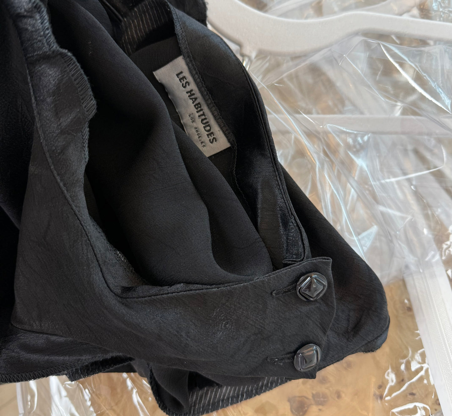 LES HABITUDES 1996 Vintage Black Silk Crinkle Effect Evening Gown