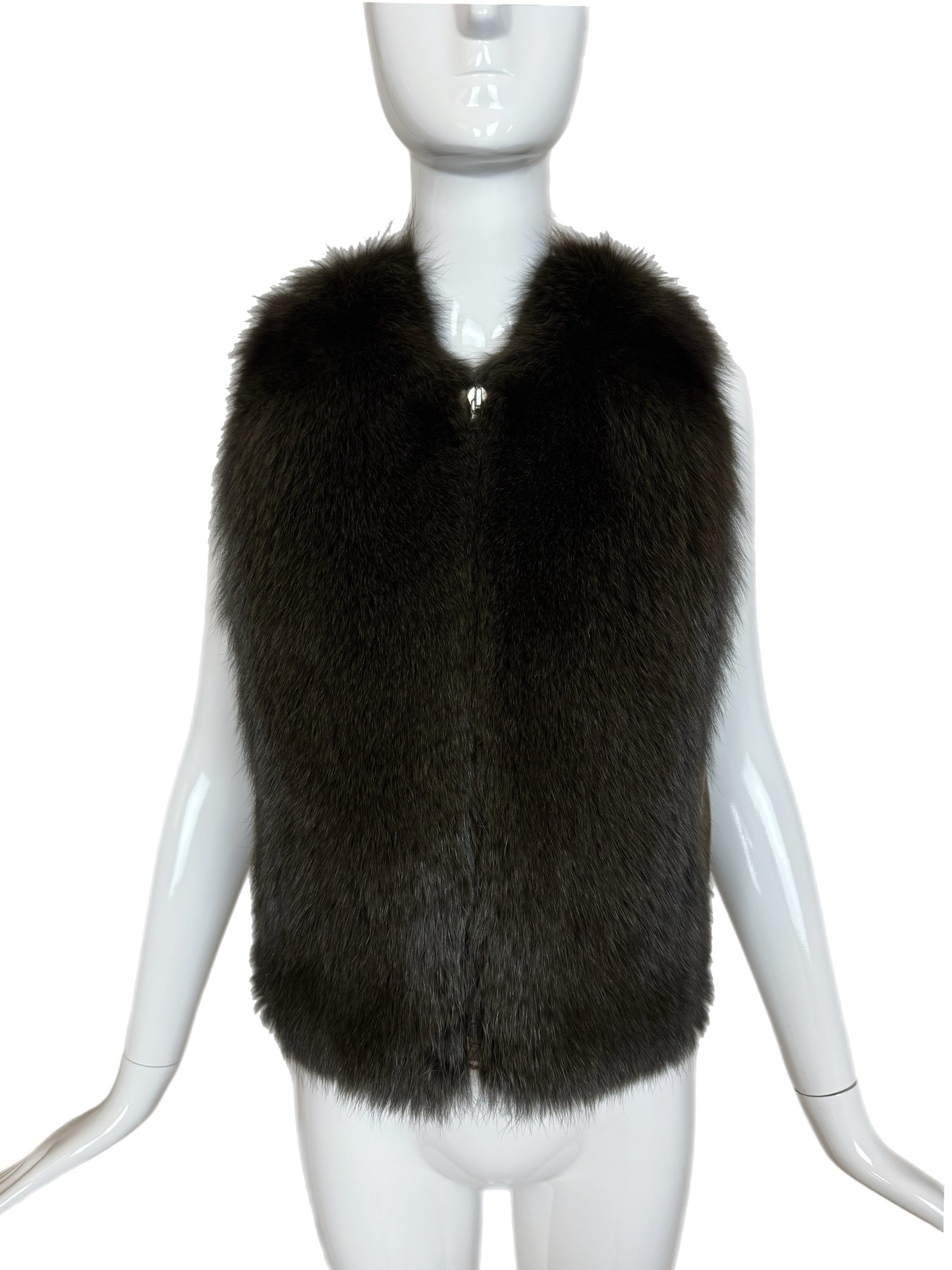 KAUFMANFRANCO Army Green Fox Fur + Leather Vest