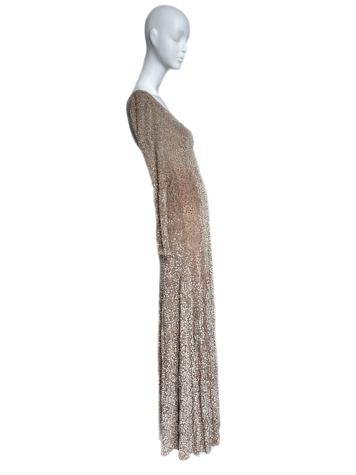 BADGLEY MISCHKA Vintage Long Sleeve Heavily Beaded Evening Gown