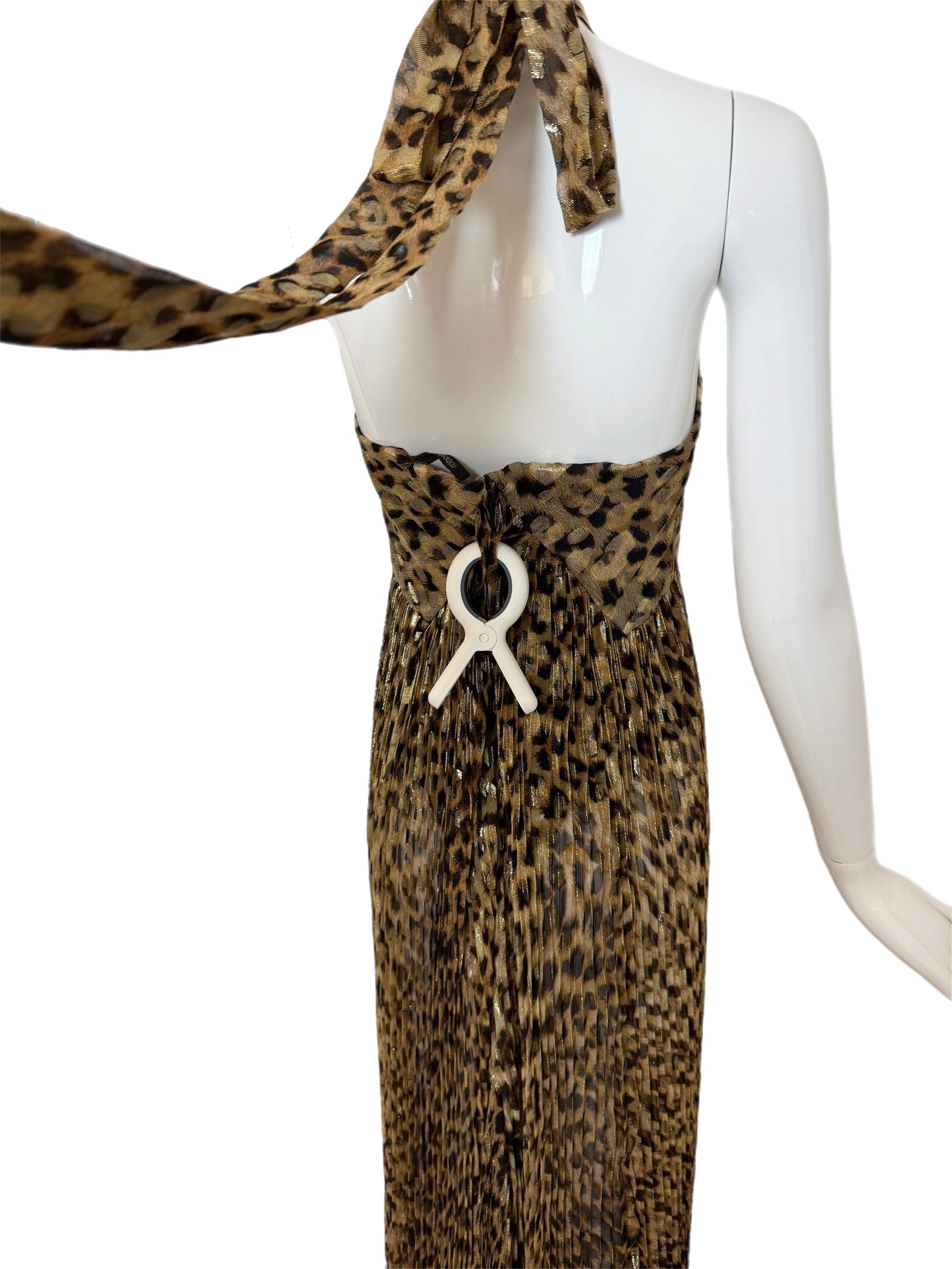 ROBERTO CAVALLI 2005 Vintage Runway Leopard Pleated Evening Gown