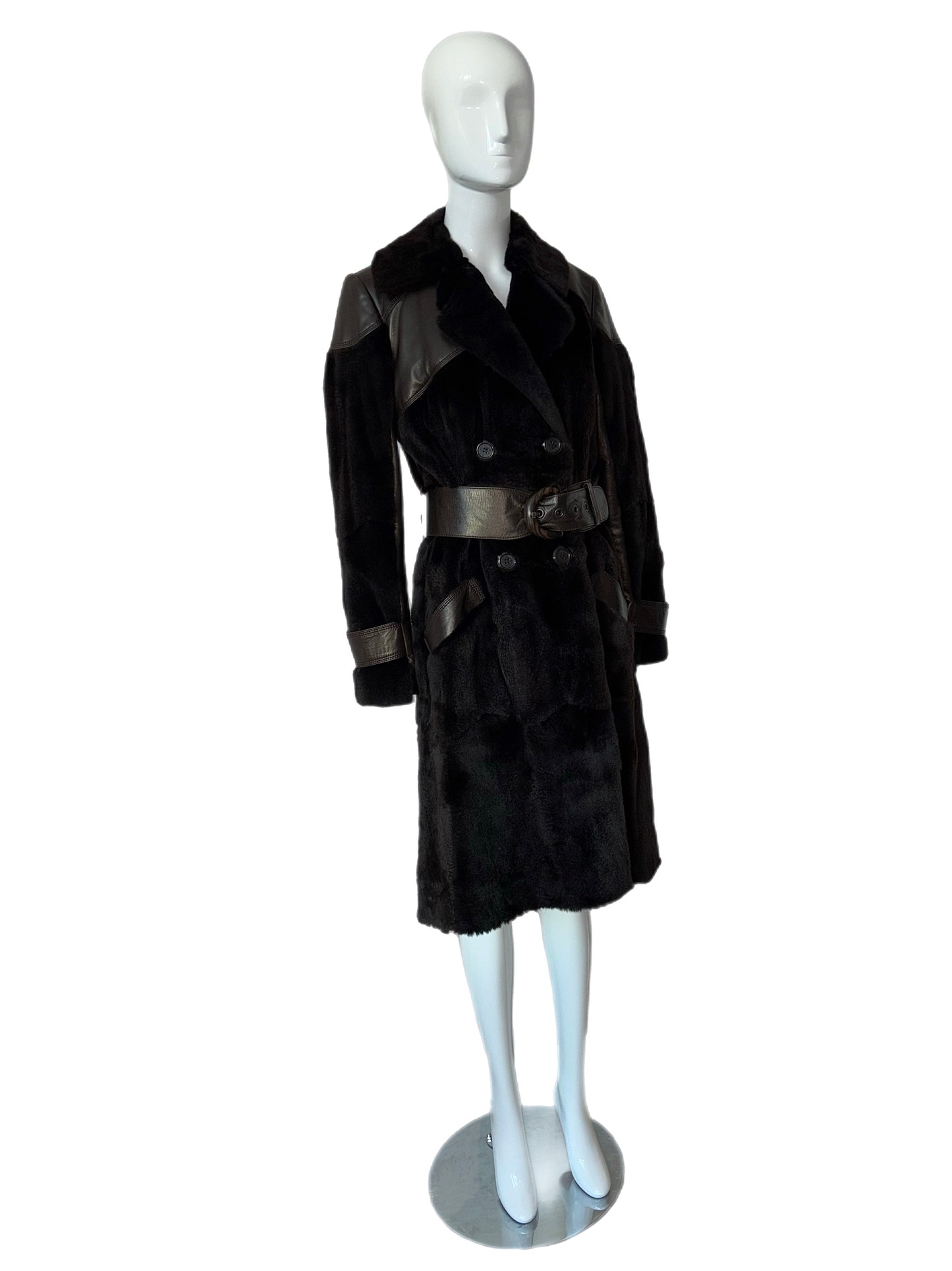JITROIS Double Breasted + Belted Softest Black/Brown Fur Coat