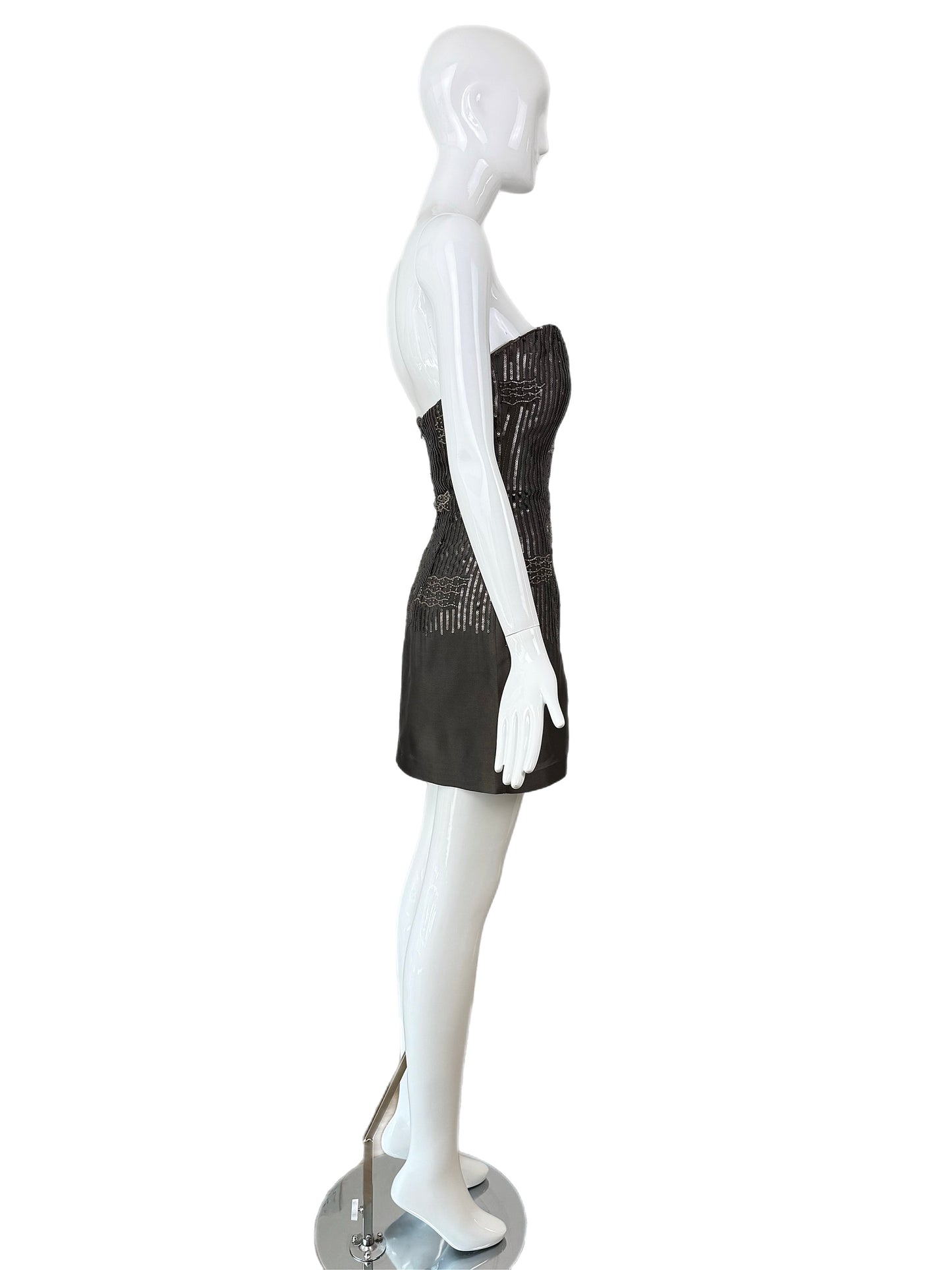 PAMELA DENNIS COUTURE 90's Vintage Silk Gray Embellished Mini