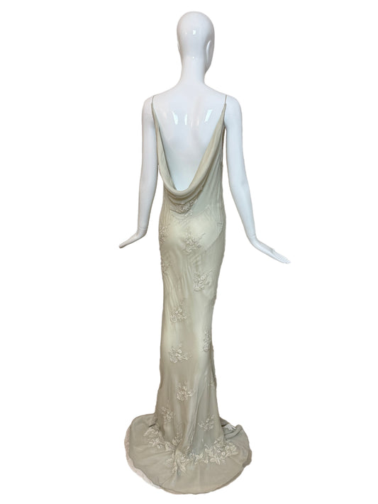 LES HABITUDES 90's Vintage Silk Hand Beaded Embroidered Gown