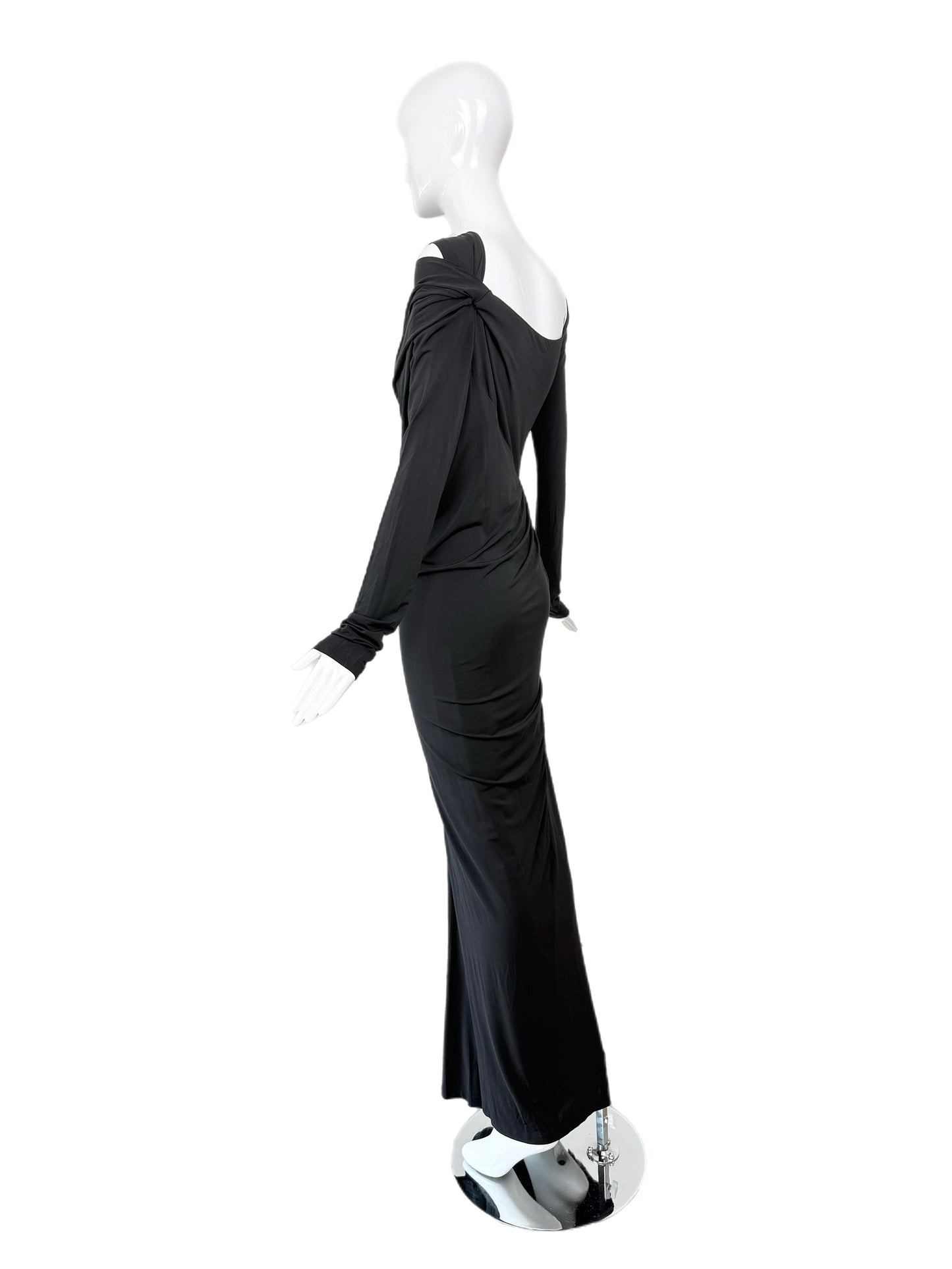 DONNA KARAN Black Slinky Cut-Out Evening Gown