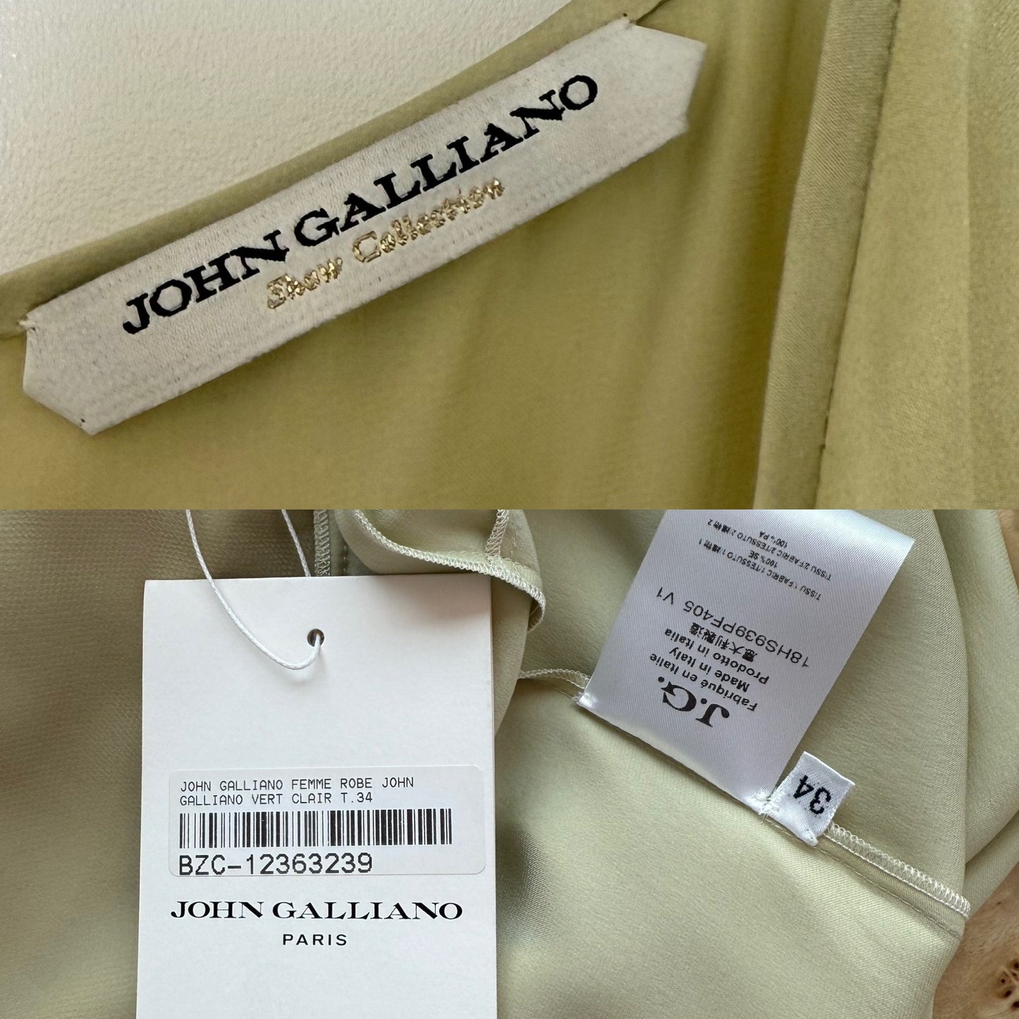 JOHN GALLIANO 2018 Silk Celery Pleated Shift Dress
