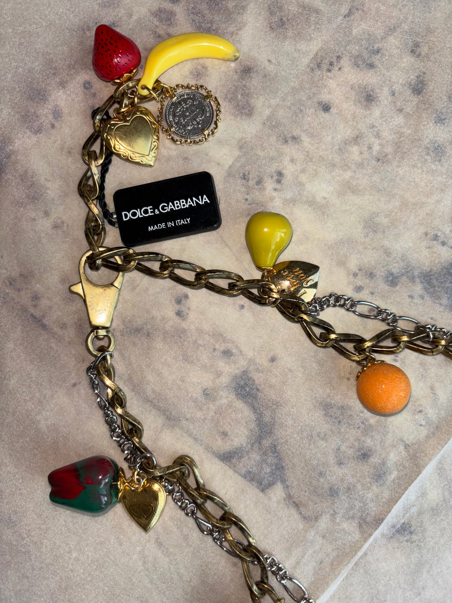 DOLCE & GABBANA Two Tone Multi Fruit Charm Belt / Necklace