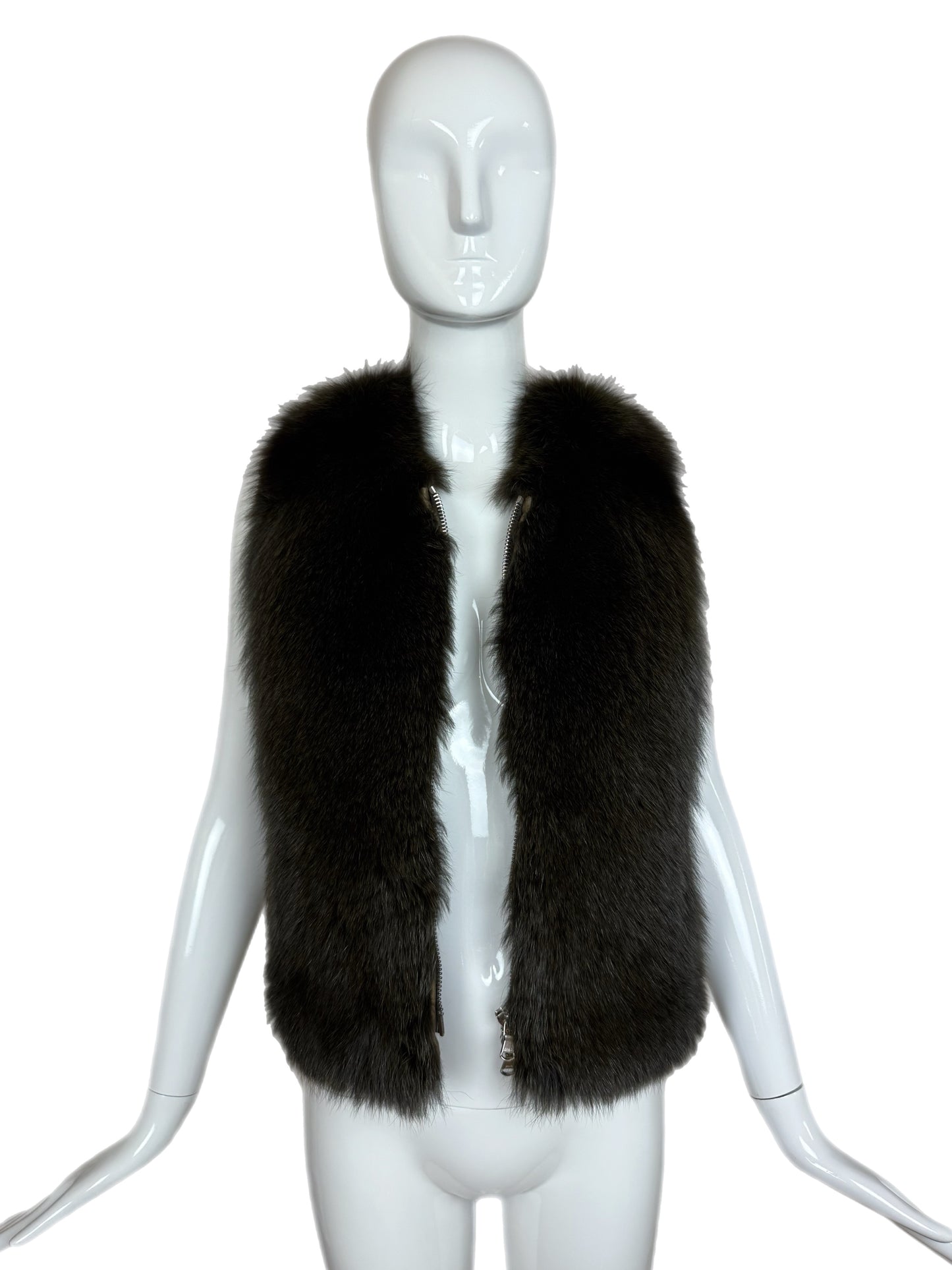 KAUFMANFRANCO Army Green Fox Fur + Leather Vest