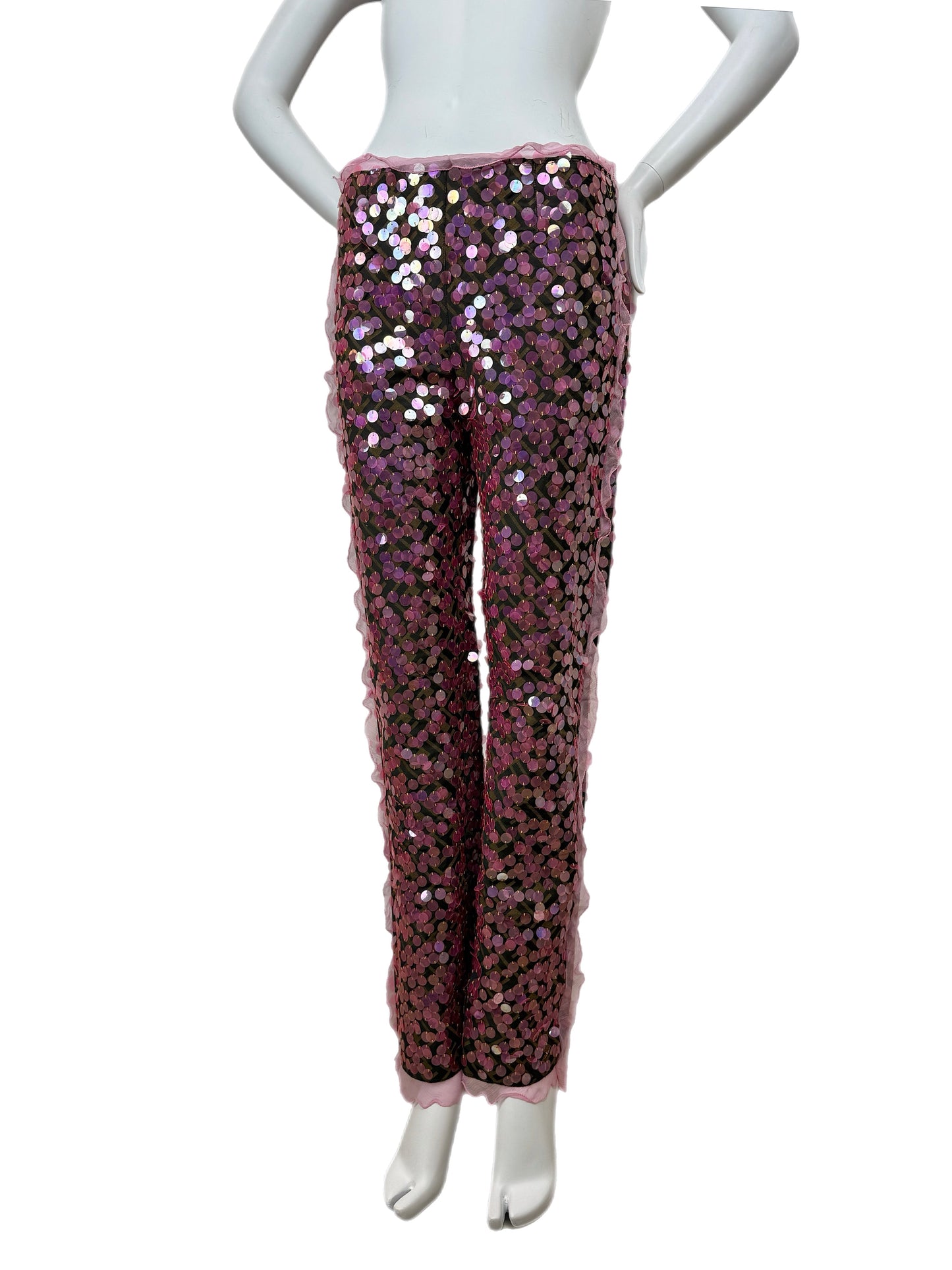 FENDI 2000 Vintage Pink Sequin + Ruffle Pants