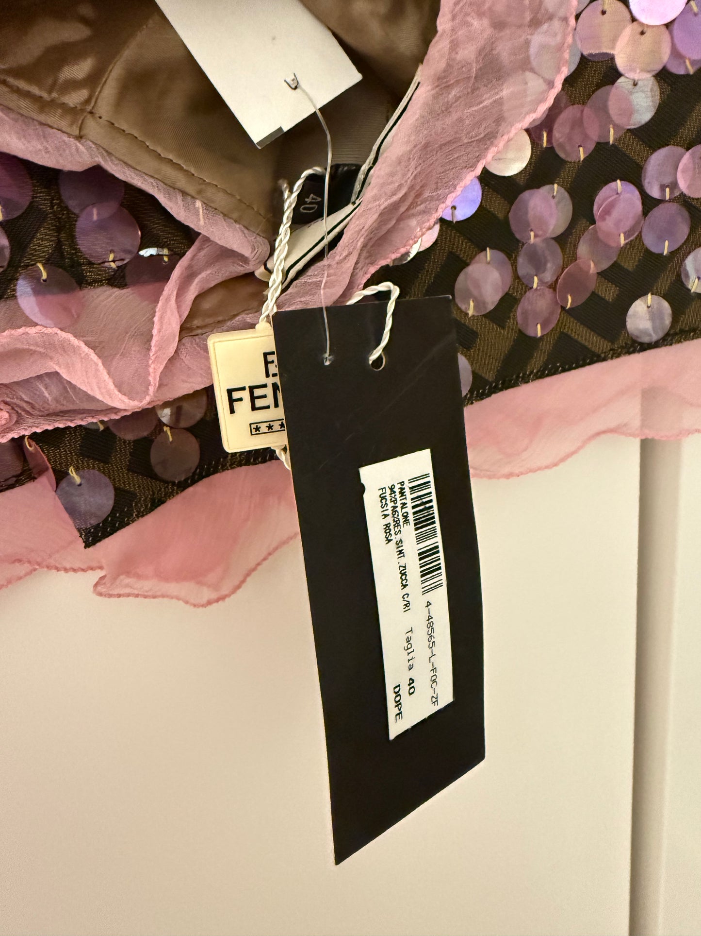FENDI 2000 Vintage Pink Sequin + Ruffle Pants