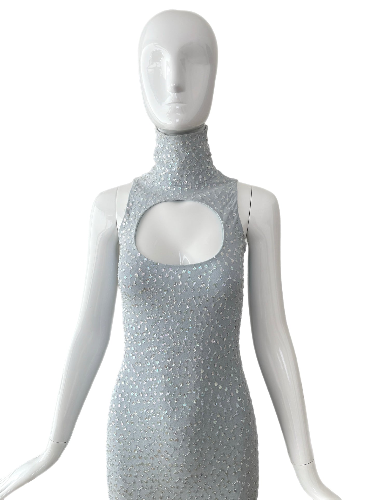MARC BOUWER 1999 Vintage Blue Sequin Midi Dress
