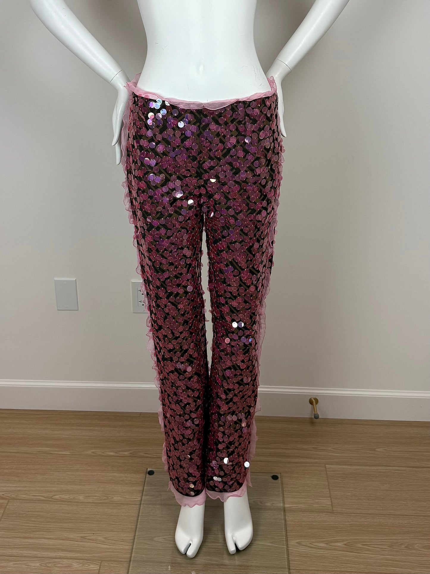 FENDI 2000 Vintage Pink Sequin + Ruffle Pants