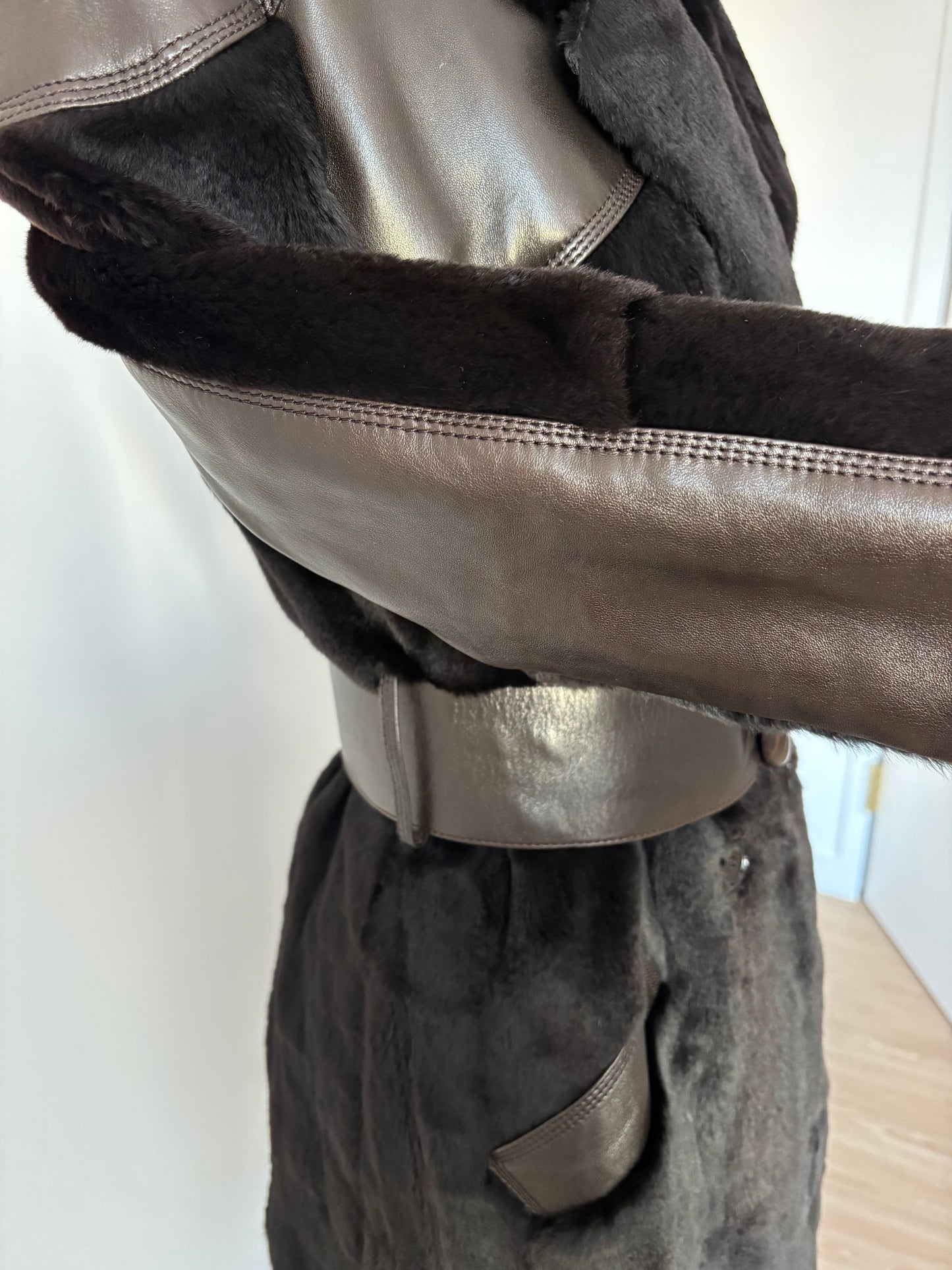JITROIS Double Breasted + Belted Softest Black/Brown Fur Coat