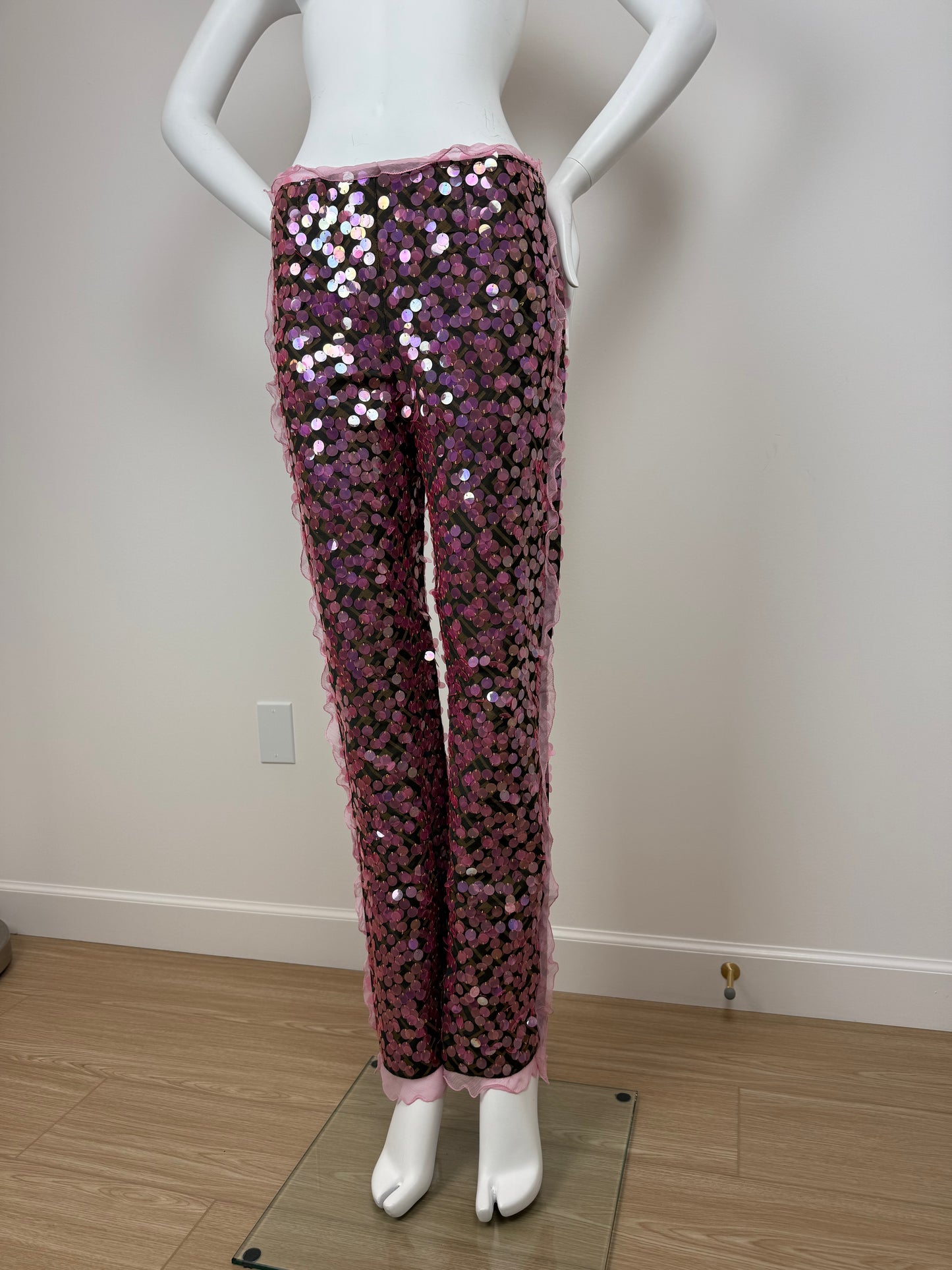 FENDI 2000 Vintage Pink Sequin + Ruffle Pants