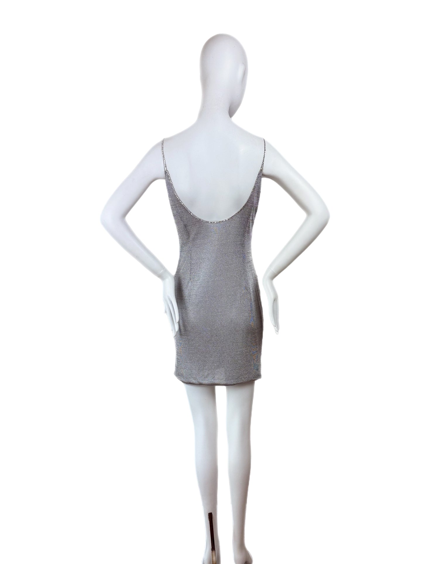 PAMELA DENNIS 90's Vintage Silver Crystal Mini Dress
