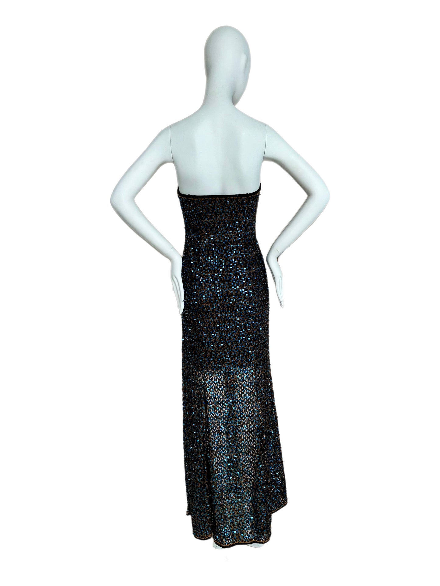 MISSONI Vintage Blue & Orange Sequin Semi-Sheer Maxi Dress