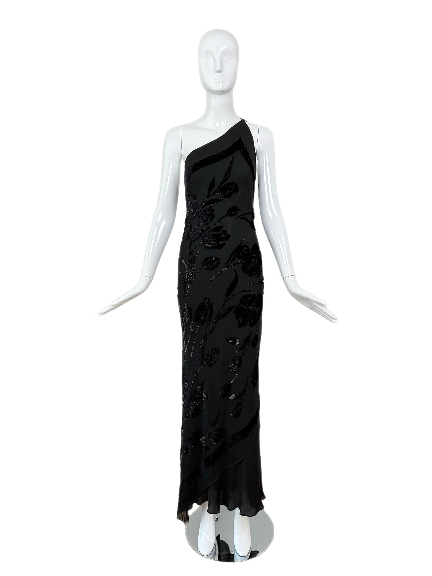 PAMELA DENNIS Vintage Black Silk Asymmetrical Evening Gown