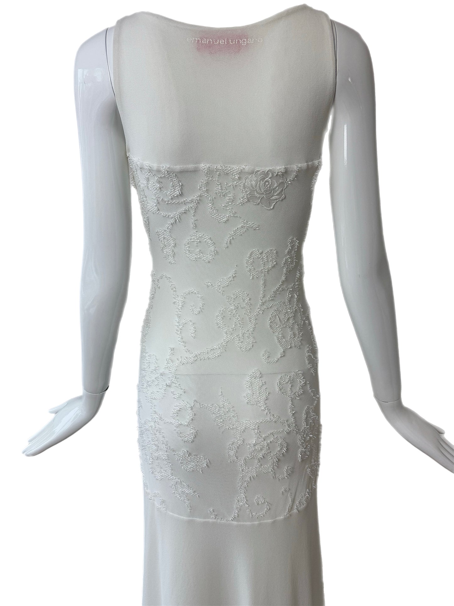 EMANUEL UNGARO Vintage 3D Floral Design White Long Maxi Dress