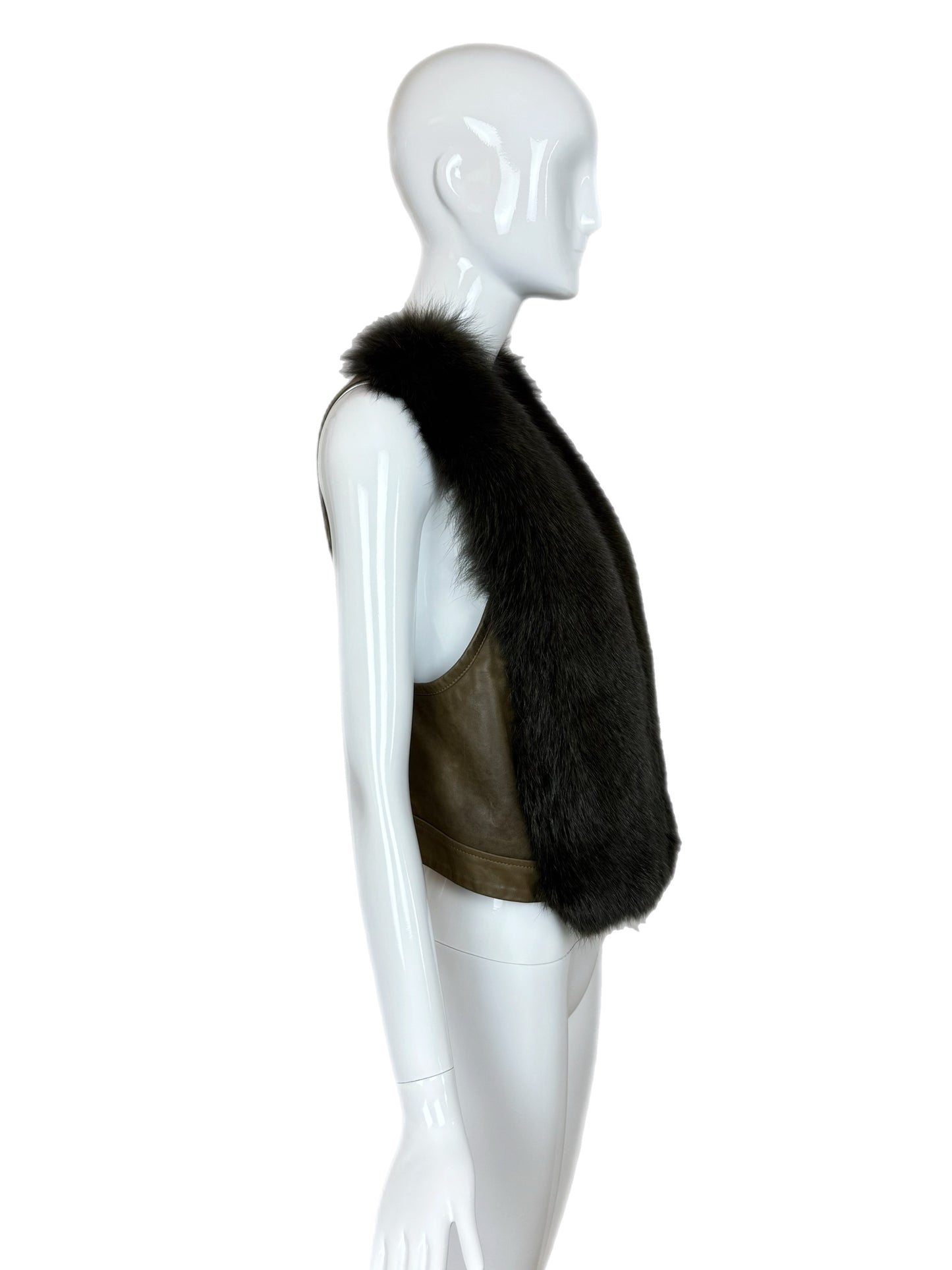 KAUFMANFRANCO Army Green Fox Fur + Leather Vest