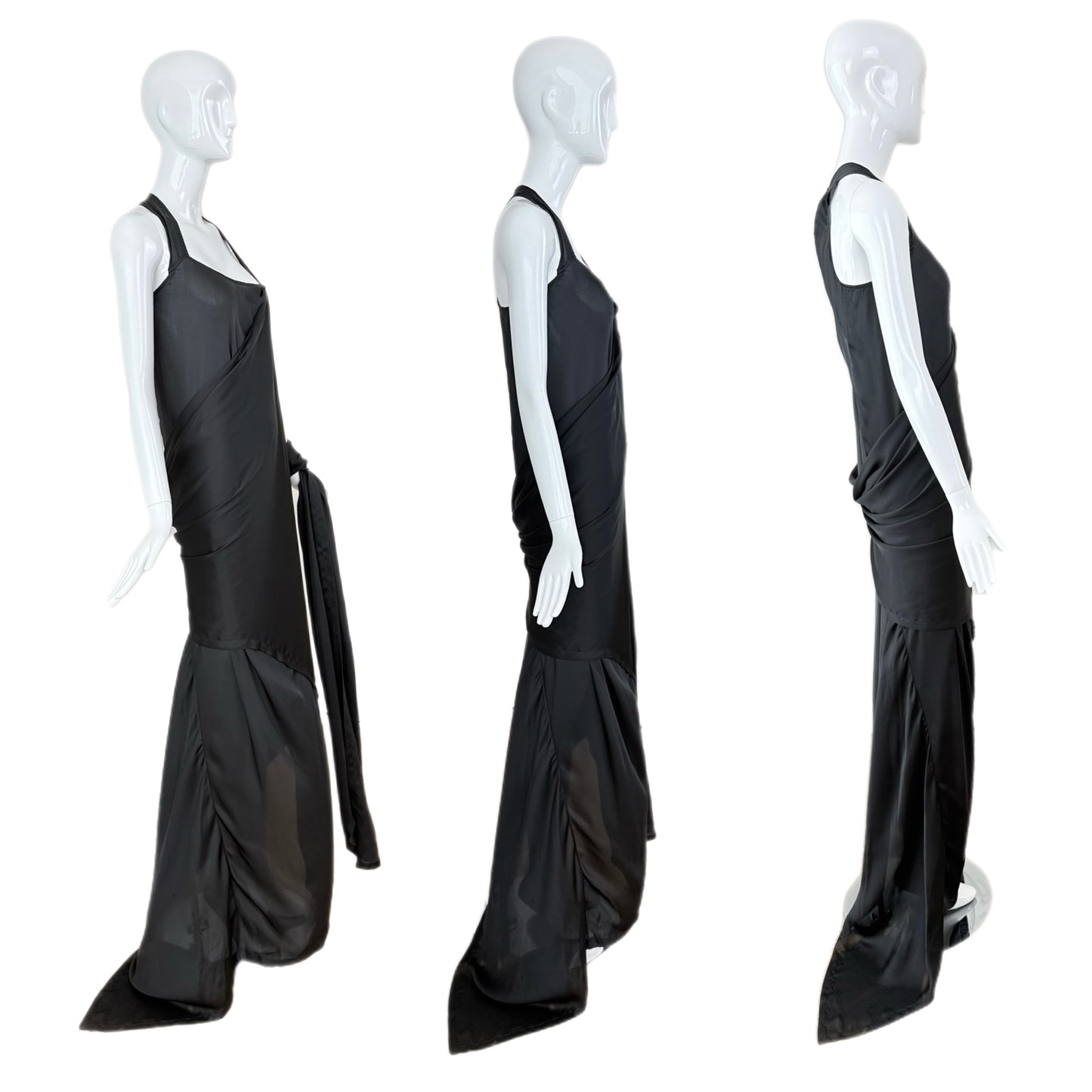 DONNA KARAN Black Silk Grecian Wrap Evening Gown