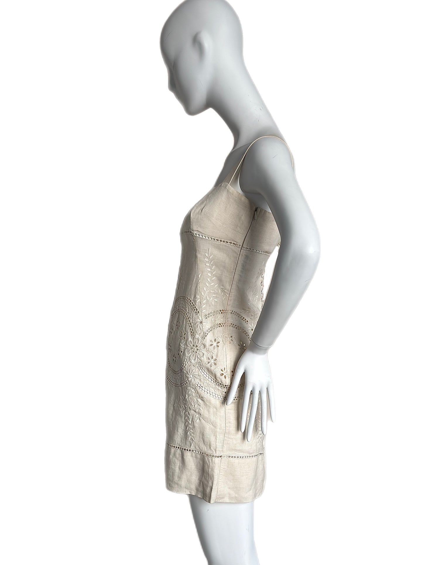 DOLCE & GABBANA Vintage Linen Eyelet Lace-Up Mini Dress