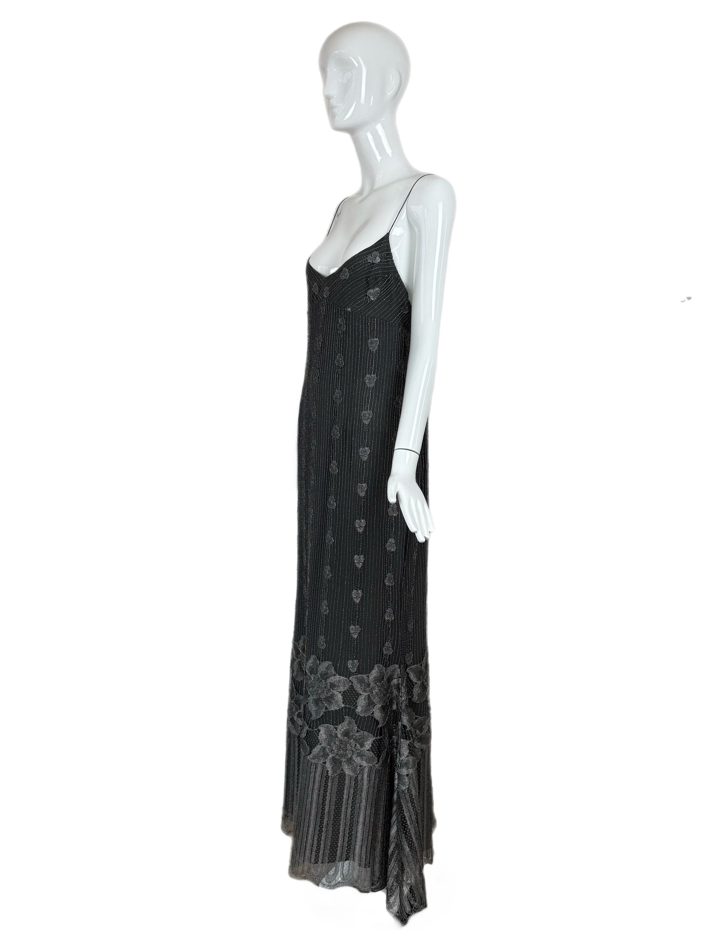 PAMELA DENNIS 2001 Vintage Gunmetal Silver Evening Gown