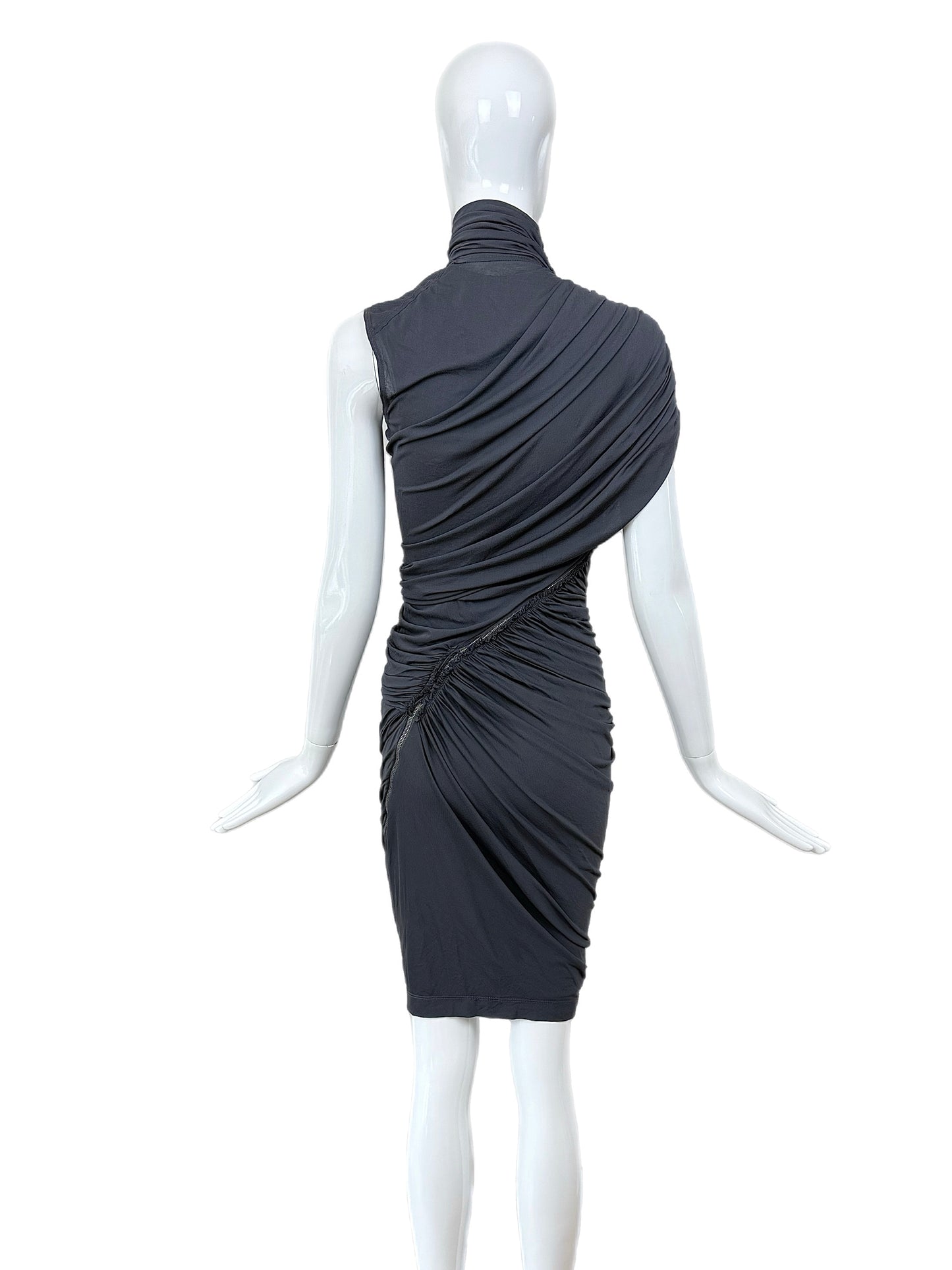 DONNA KARAN Vintage Grey Ruched Zipper Dress