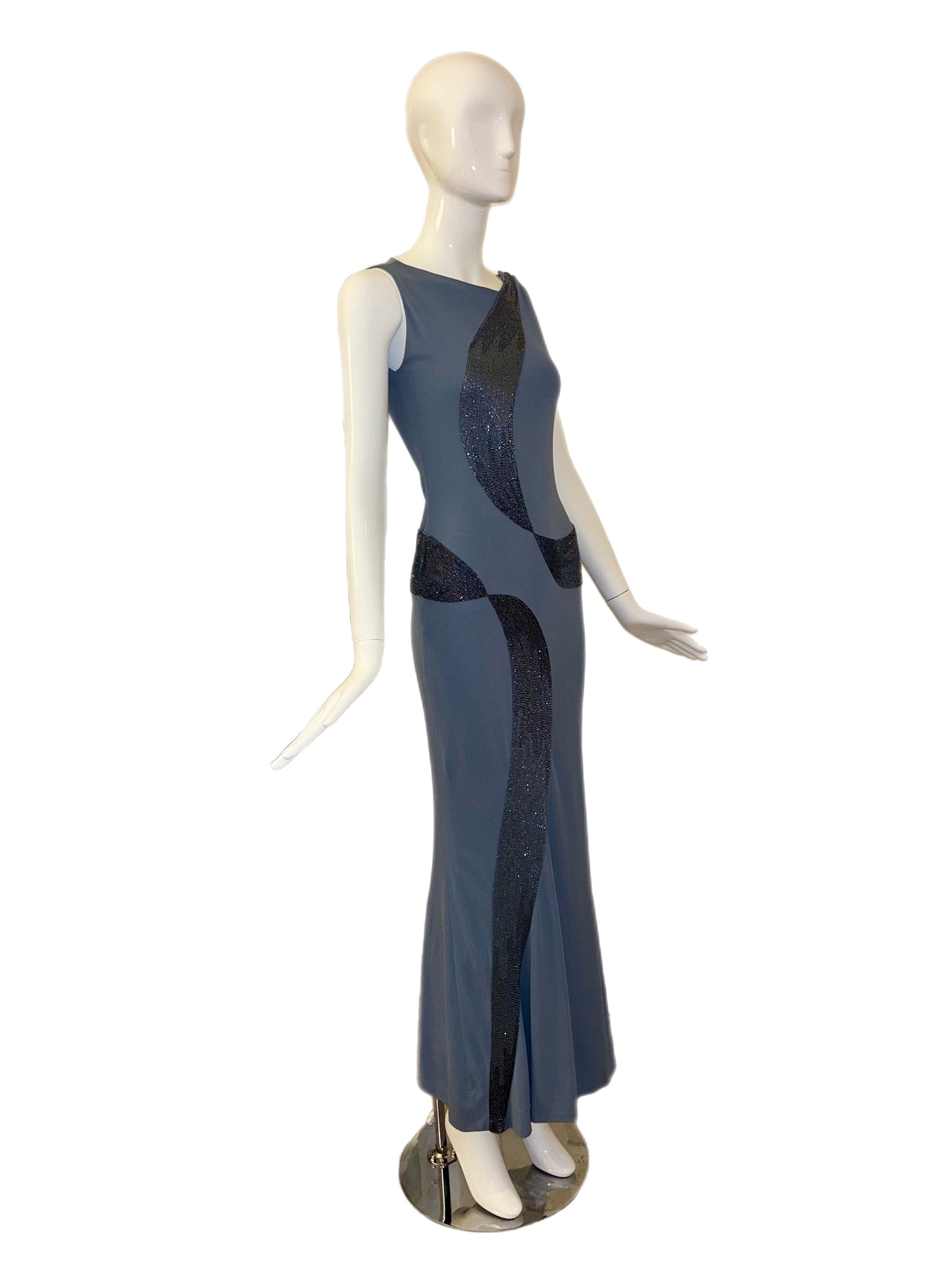 RANDOLPH DUKE 90's/00 Vintage Blue Beaded Evening Gown