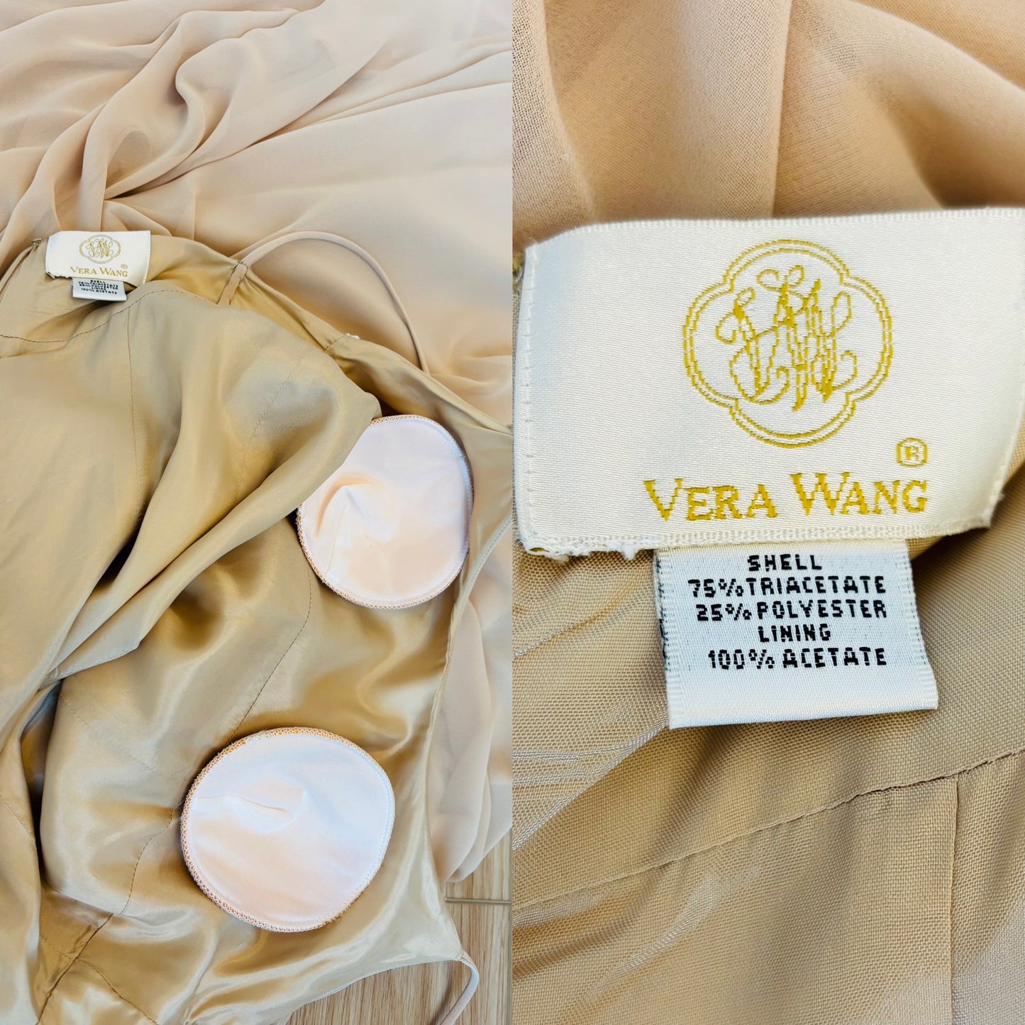 VERA WANG 90's/00 Tan Bridal Gown w. Bustle