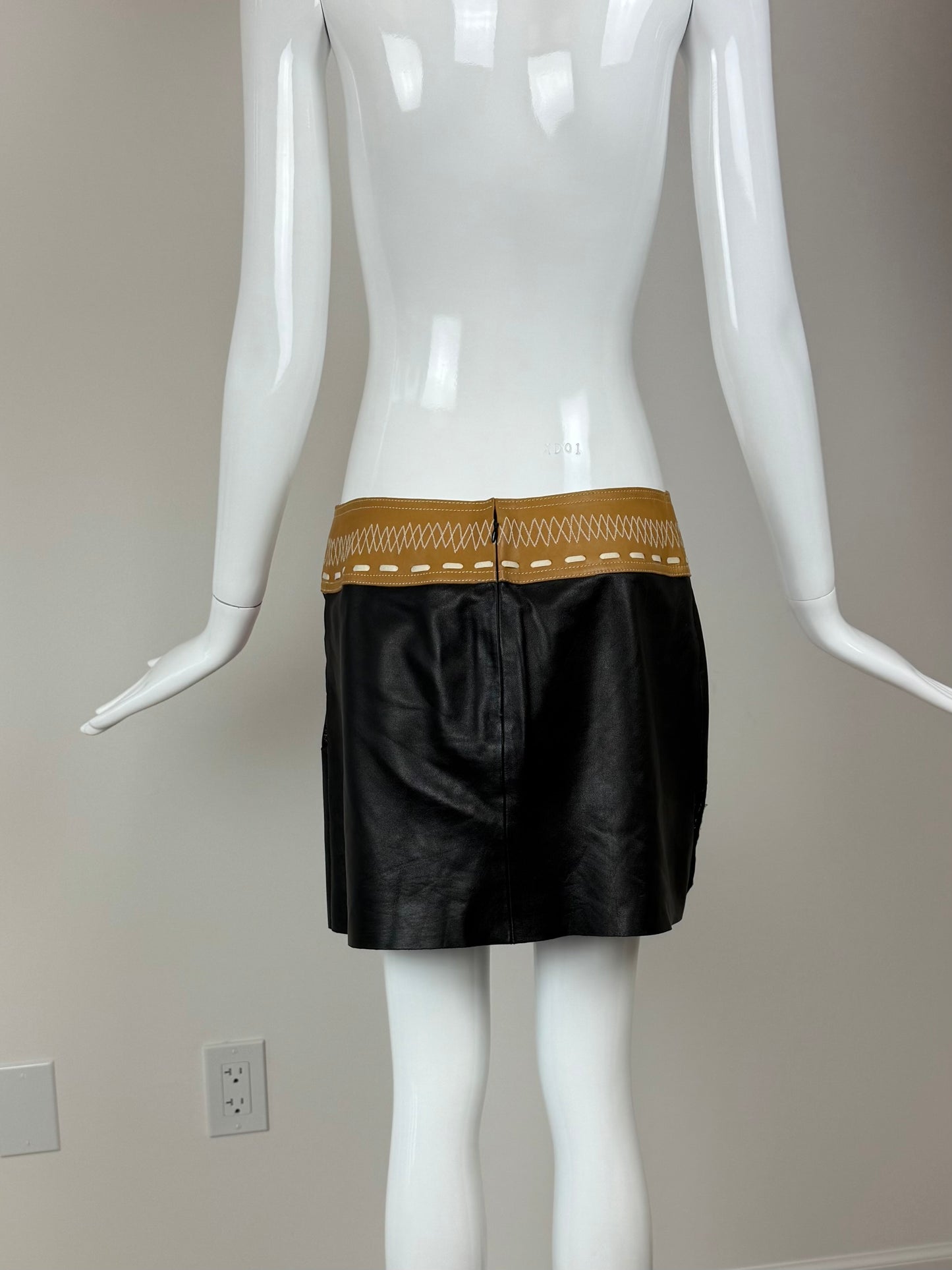 JITROIS Black Neon Floral Leather Mini Skirt