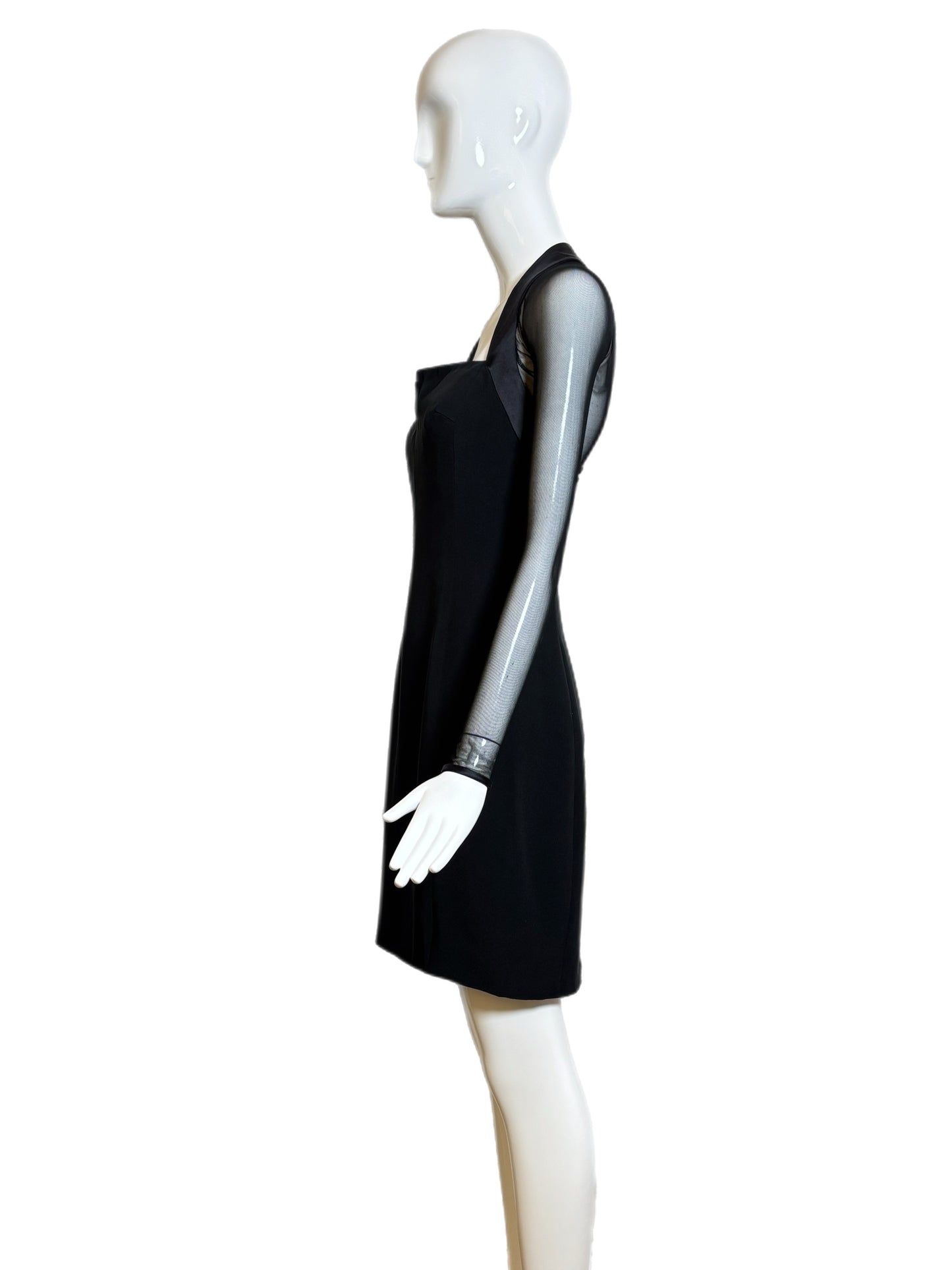 VERA WANG 1995 Vintage Black Sheer Sleeve Silk Mini Dress