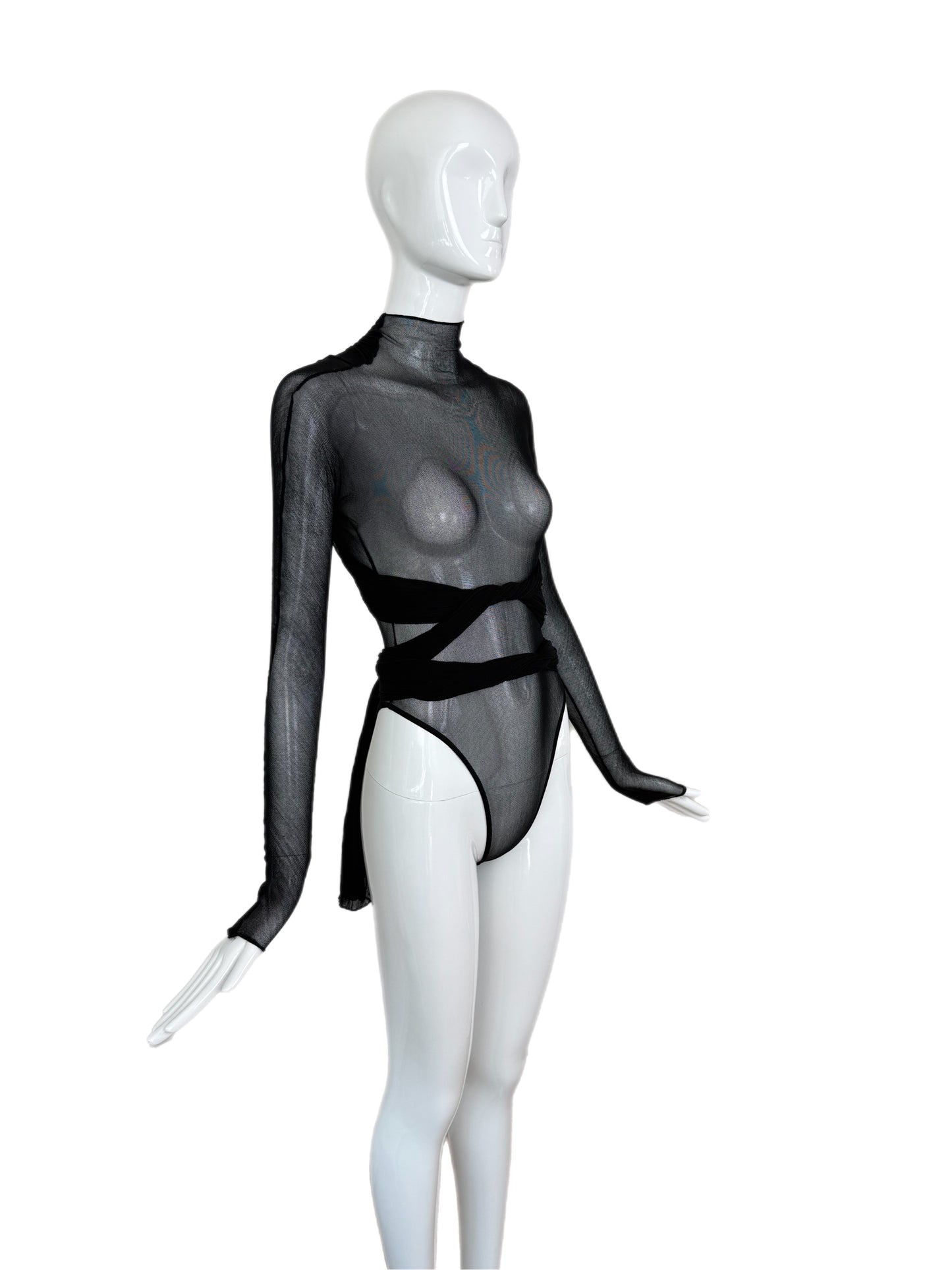 GIORGIO DI SANT ANGELO 80s/90s Vintage Sheer Black Bodysuit