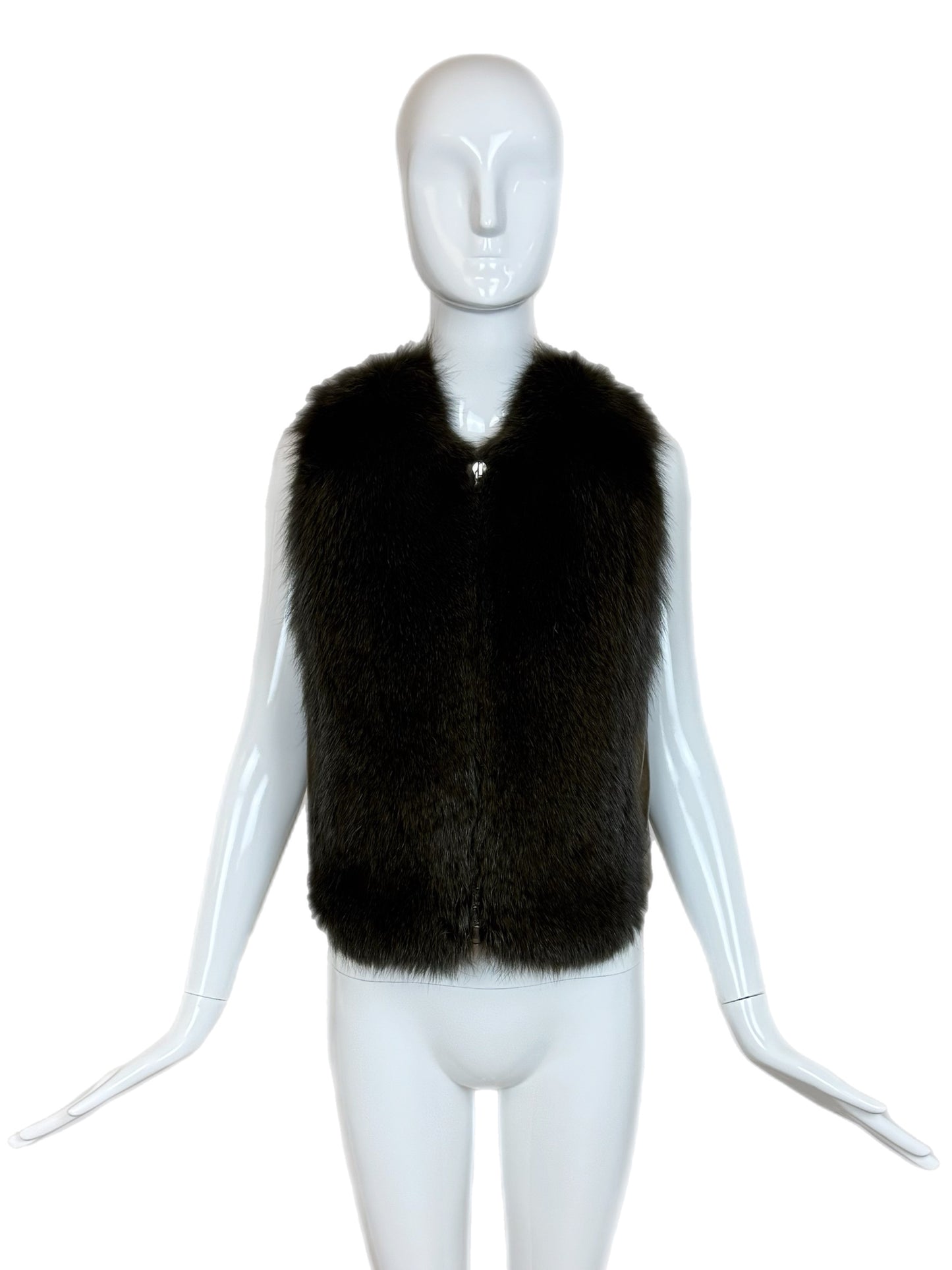 KAUFMANFRANCO Army Green Fox Fur + Leather Vest