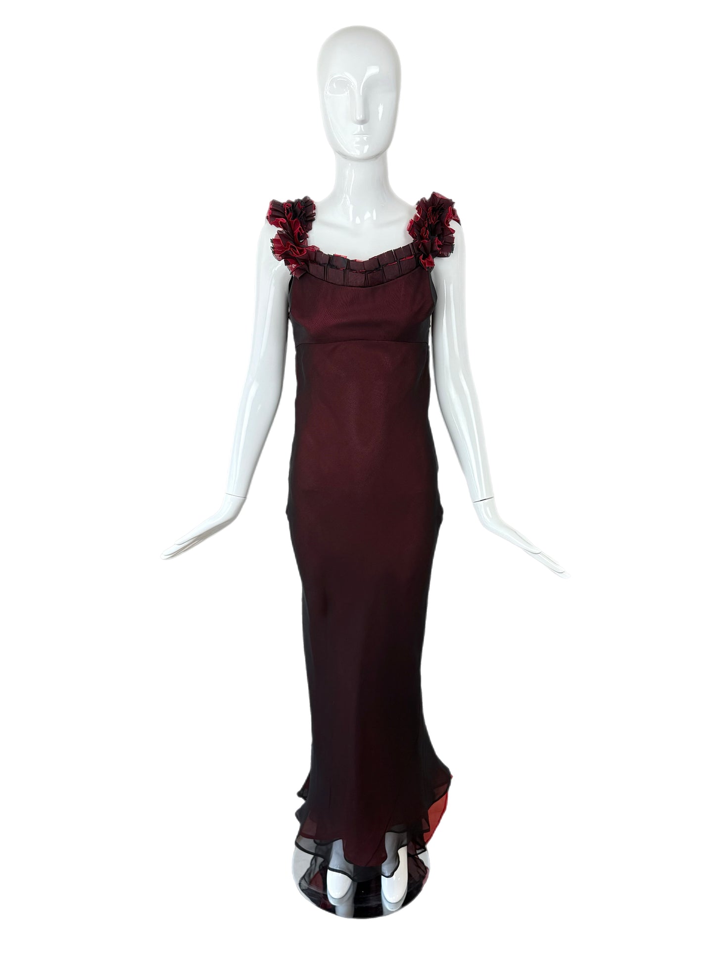 RICHARD TYLER COUTURE 1998 Vintage Silk Black + Red Gown
