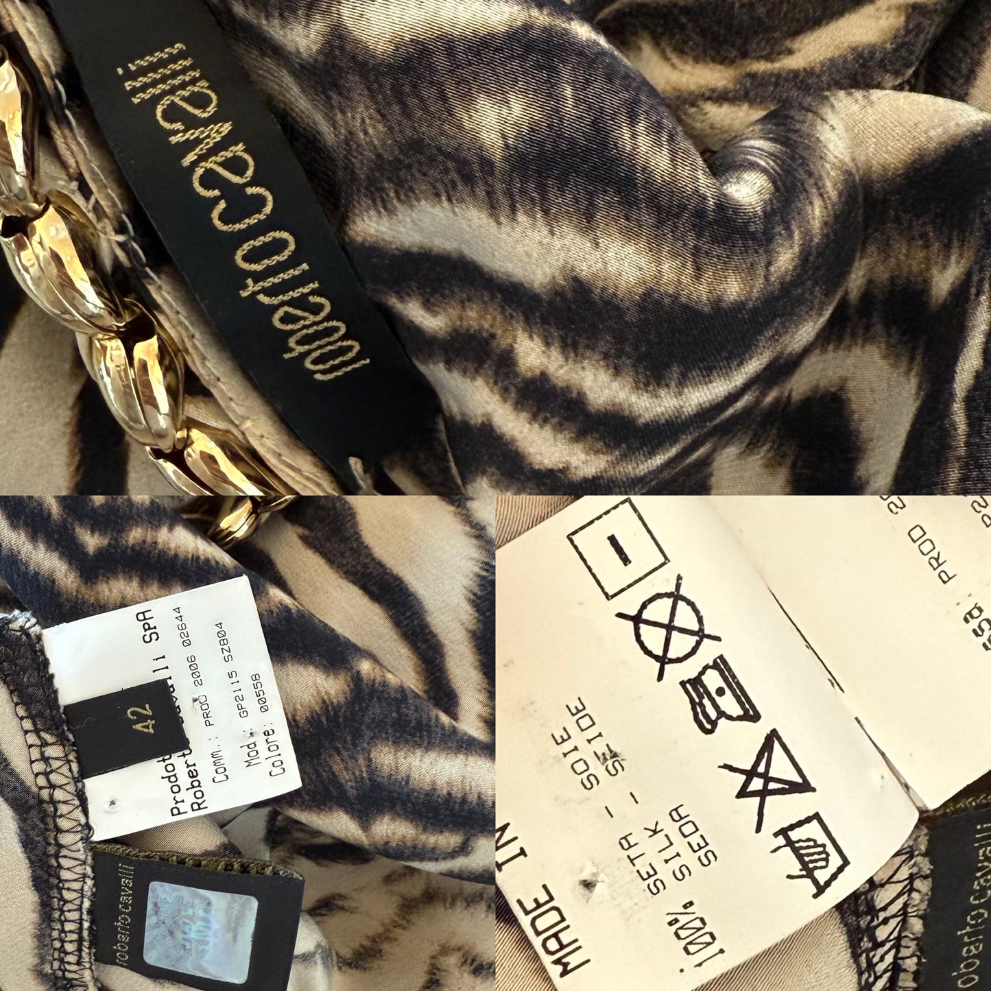ROBERTO CAVALLI 2006 Vintage Silk Animal Print Gown w. Gold Chains