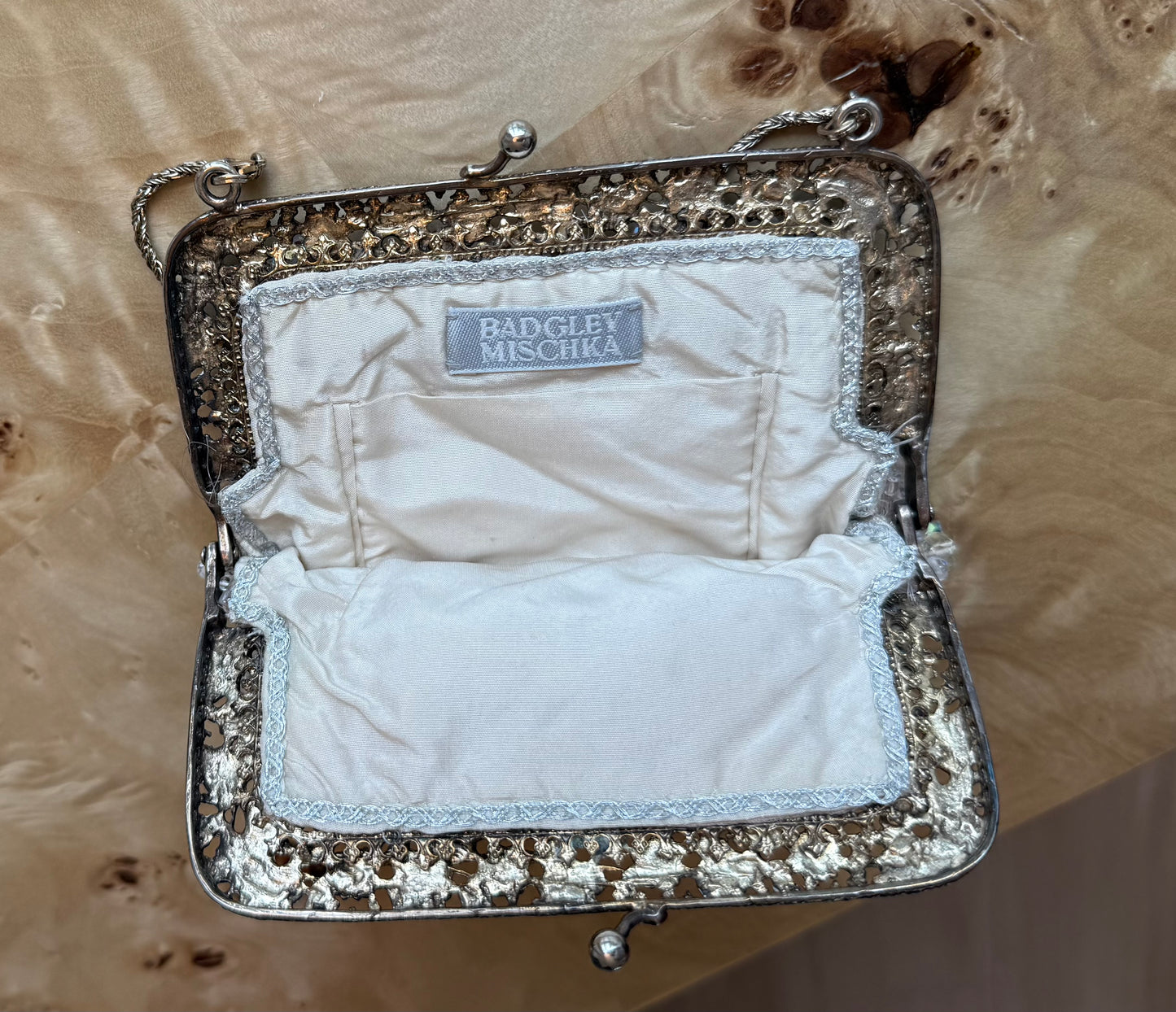 BADGLEY MISCHKA Vintage Pale Pink Encrusted Minaudiere Bag
