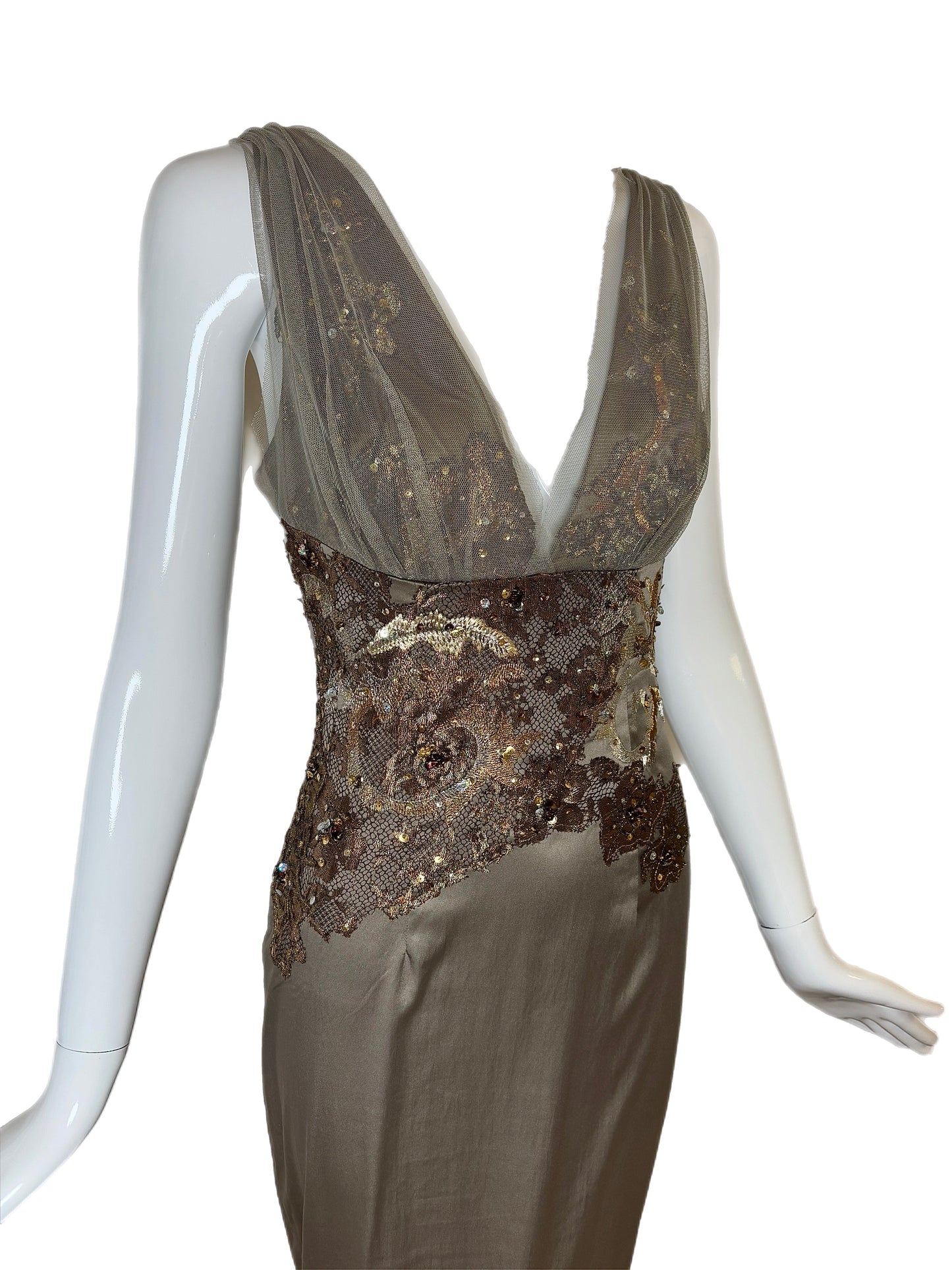 JULIAN JOYCE by MANDALAY Pewter Embellished Evening Gown