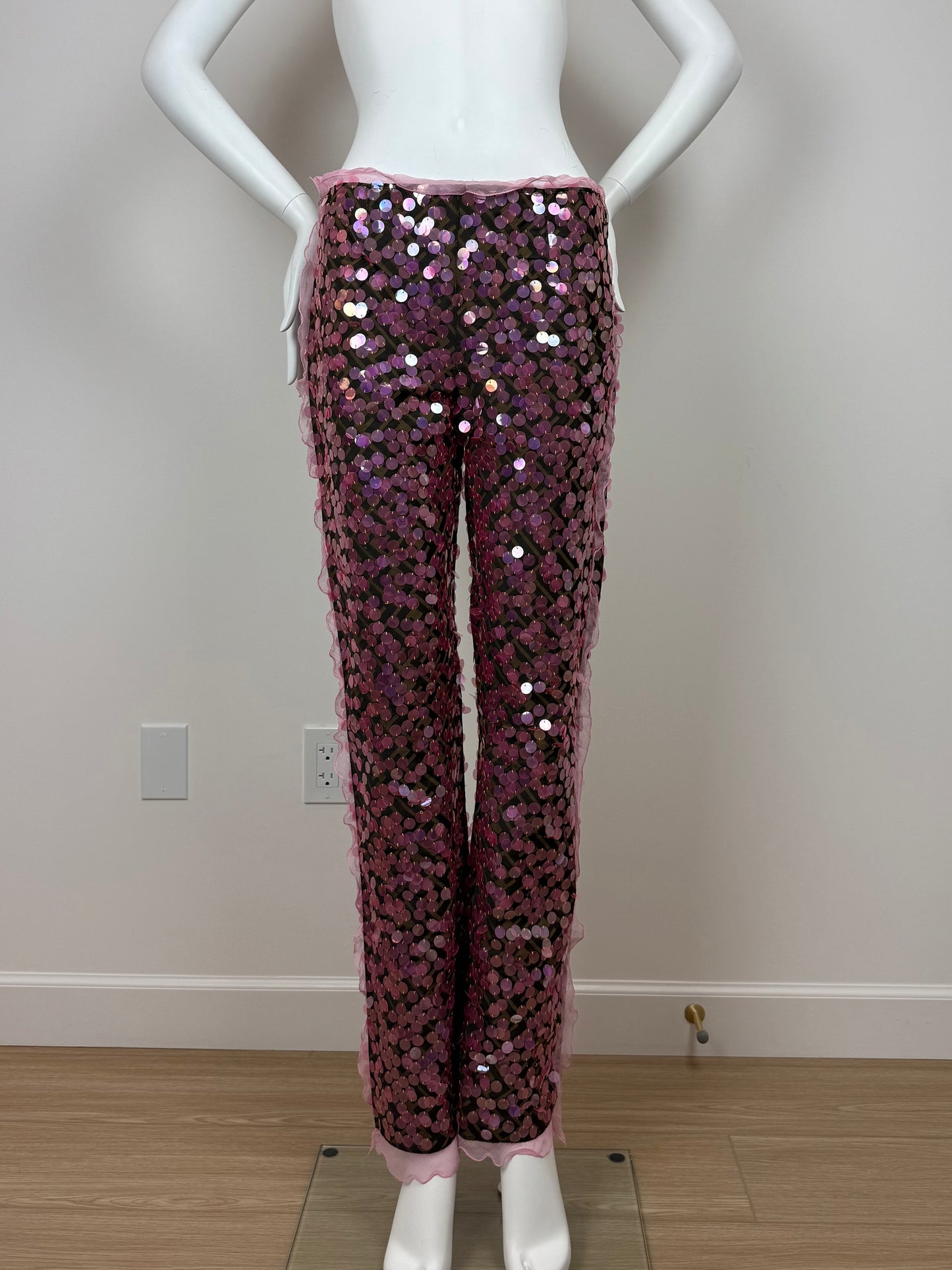 FENDI 2000 Vintage Pink Sequin + Ruffle Pants