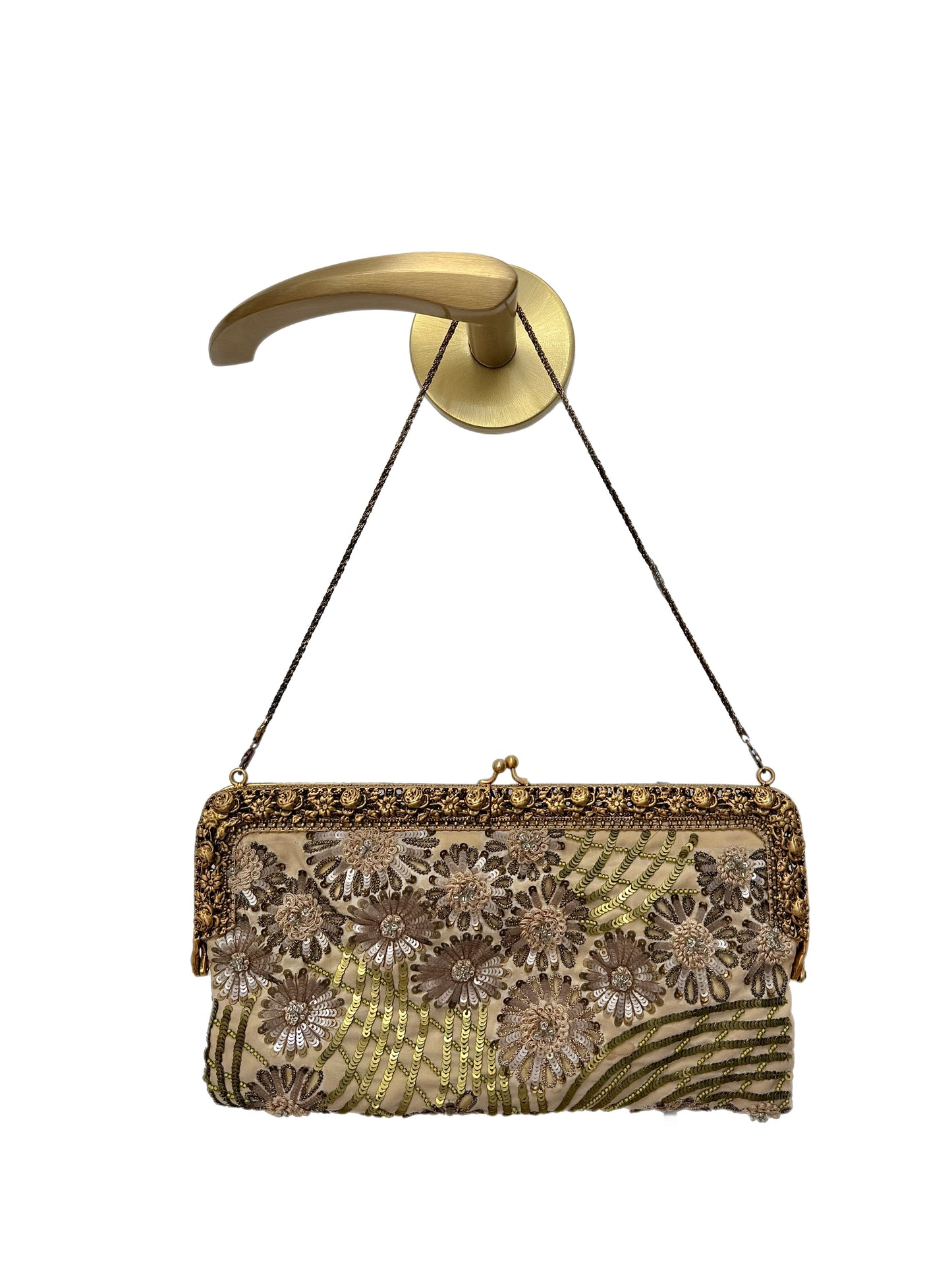BADGLEY MISCHKA Vintage Gold Floral Embellished Evening Bag