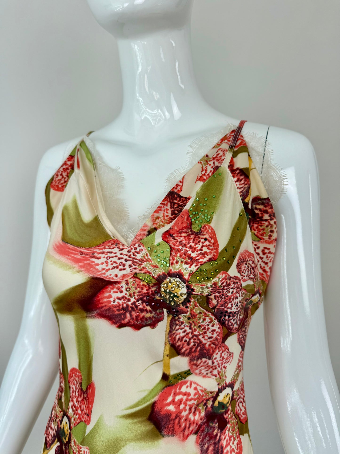 ROBERTO CAVALLI 2004 Vintage Silk Floral Embellished Gown