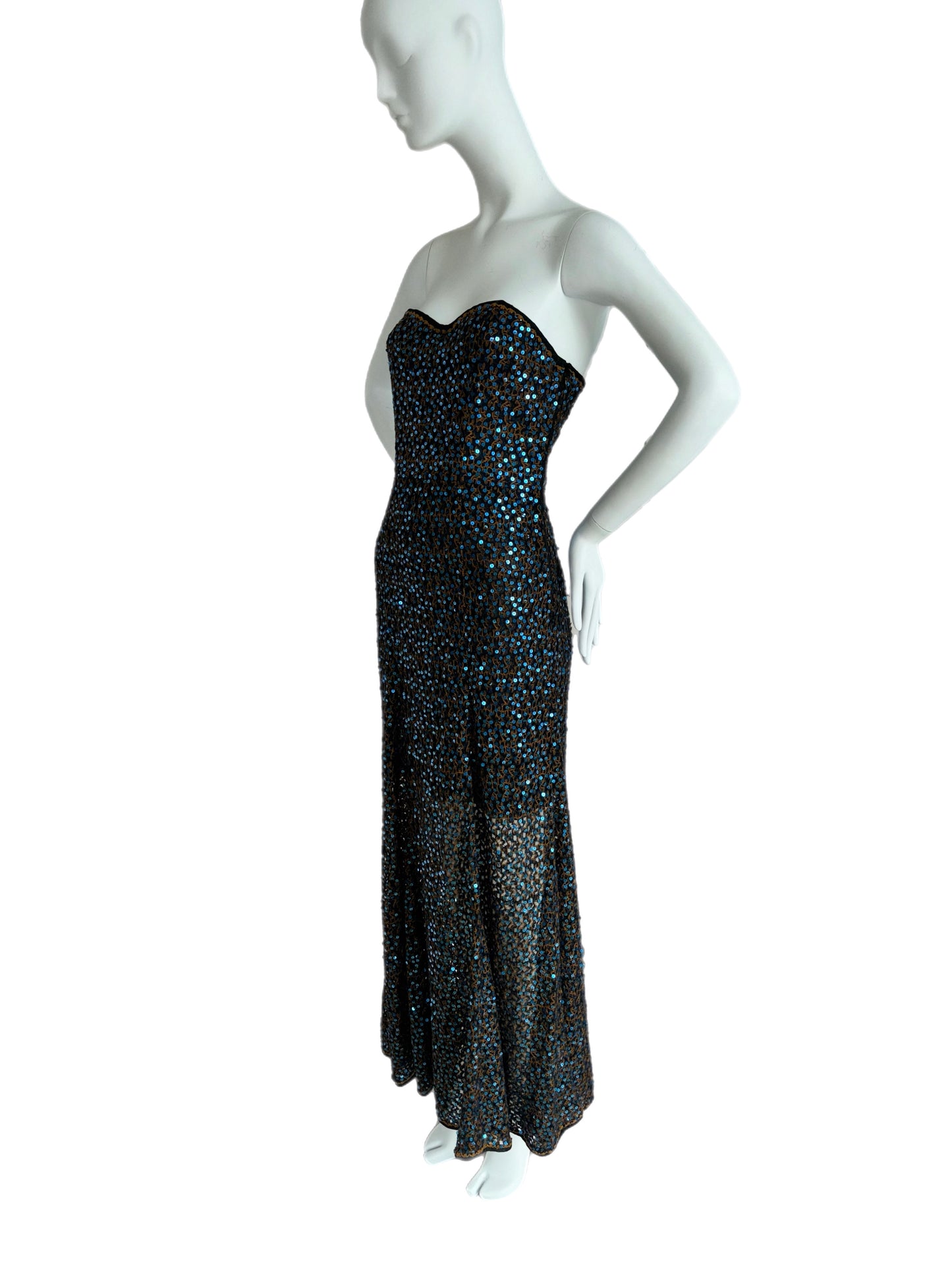 MISSONI Vintage Blue & Orange Sequin Semi-Sheer Maxi Dress
