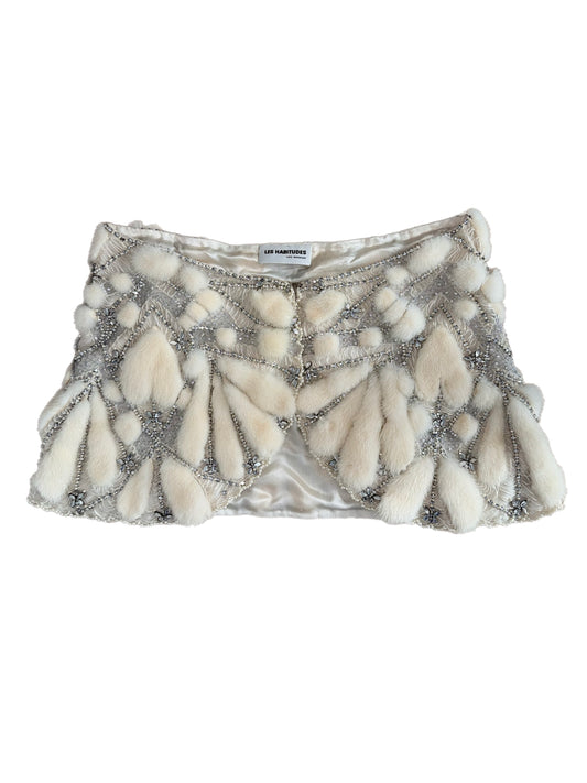 LES HABITUDES 90's Vintage Ivory Mink Pearl Crystal Capelet