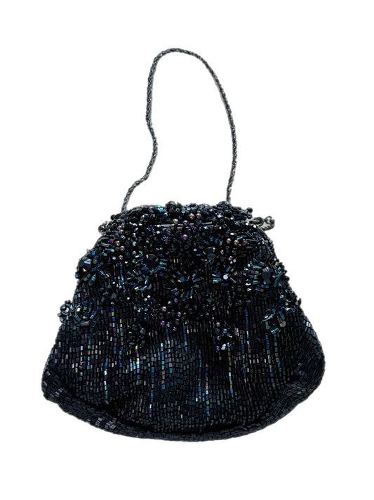 BADGLEY MISCHKA Vintage Black Dark Iridescent Beaded Mini Evening Bag