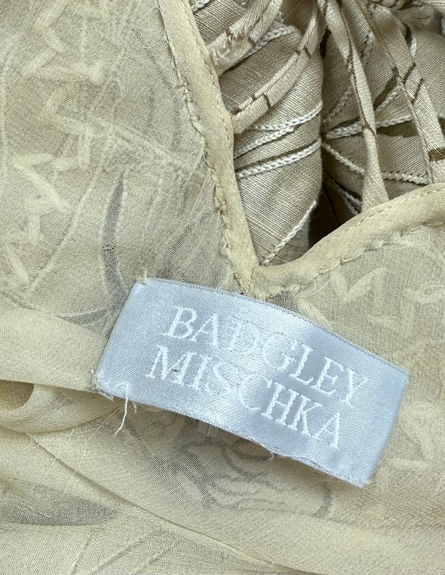 BADGLEY MISCHKA Vintage Floral Khaki Unique Evening Gown