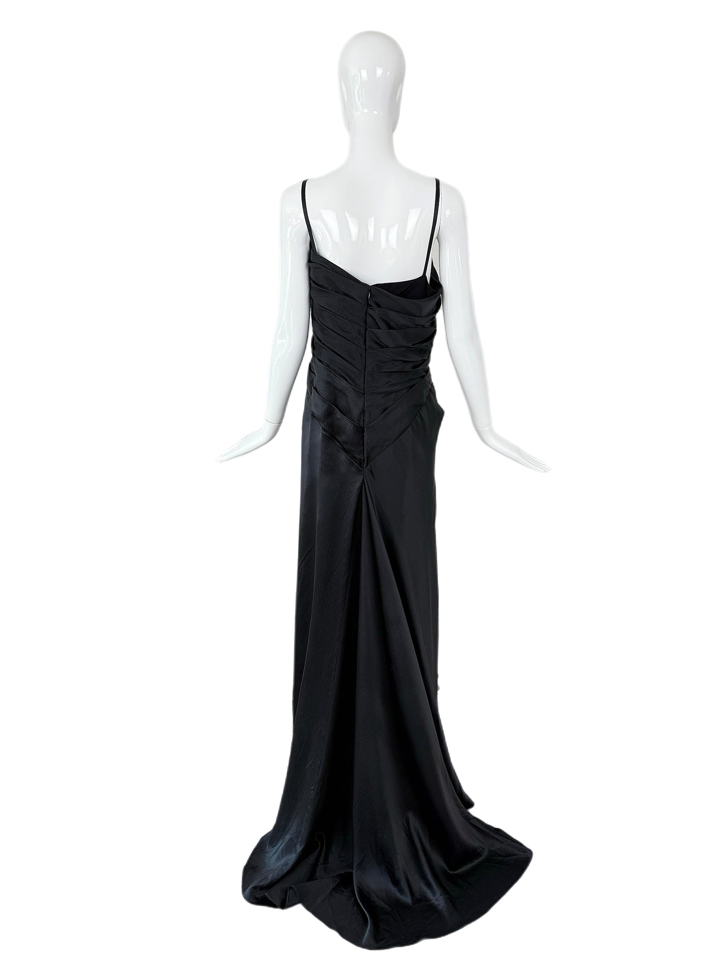EMANUEL UNGARO 2007 Vintage Black Hammered Silk Evening Gown
