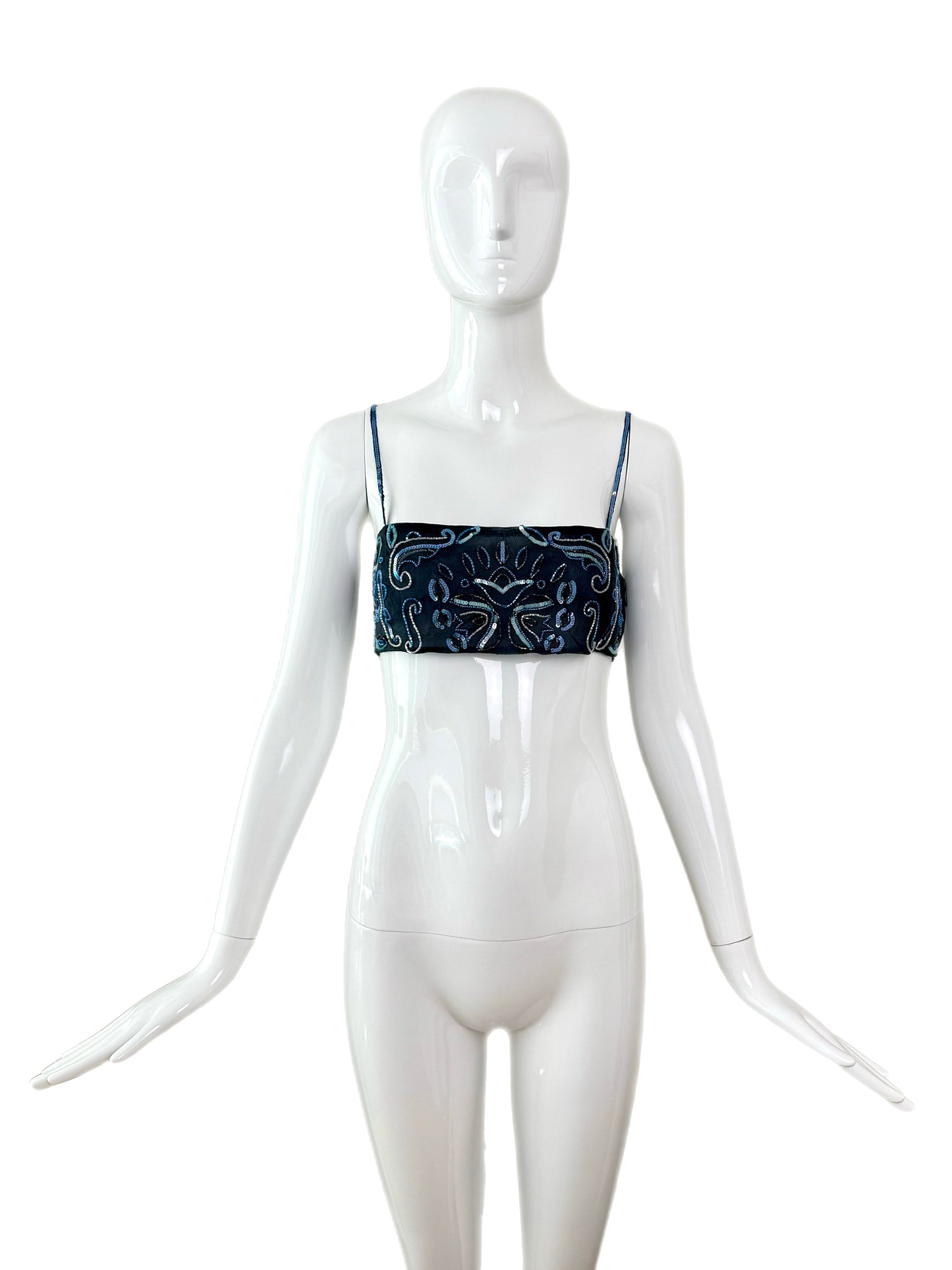 EMPORIO ARMANI 2001 Vintage Runway Silk Embellished Blue Bandeau Top