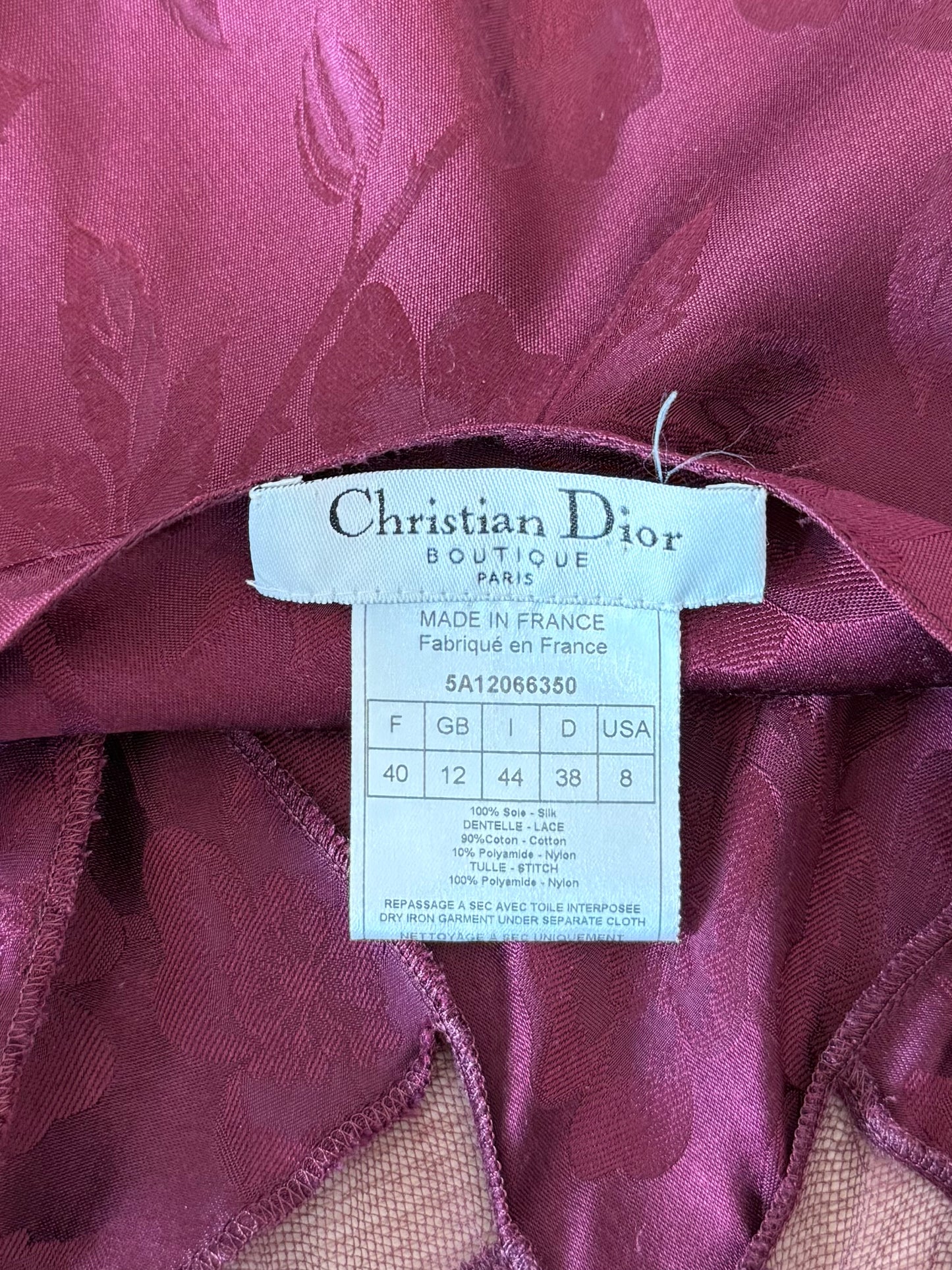 DIOR by JOHN GALLIANO 2005 Vintage Silk Burgundy Floral Print Midi Dress