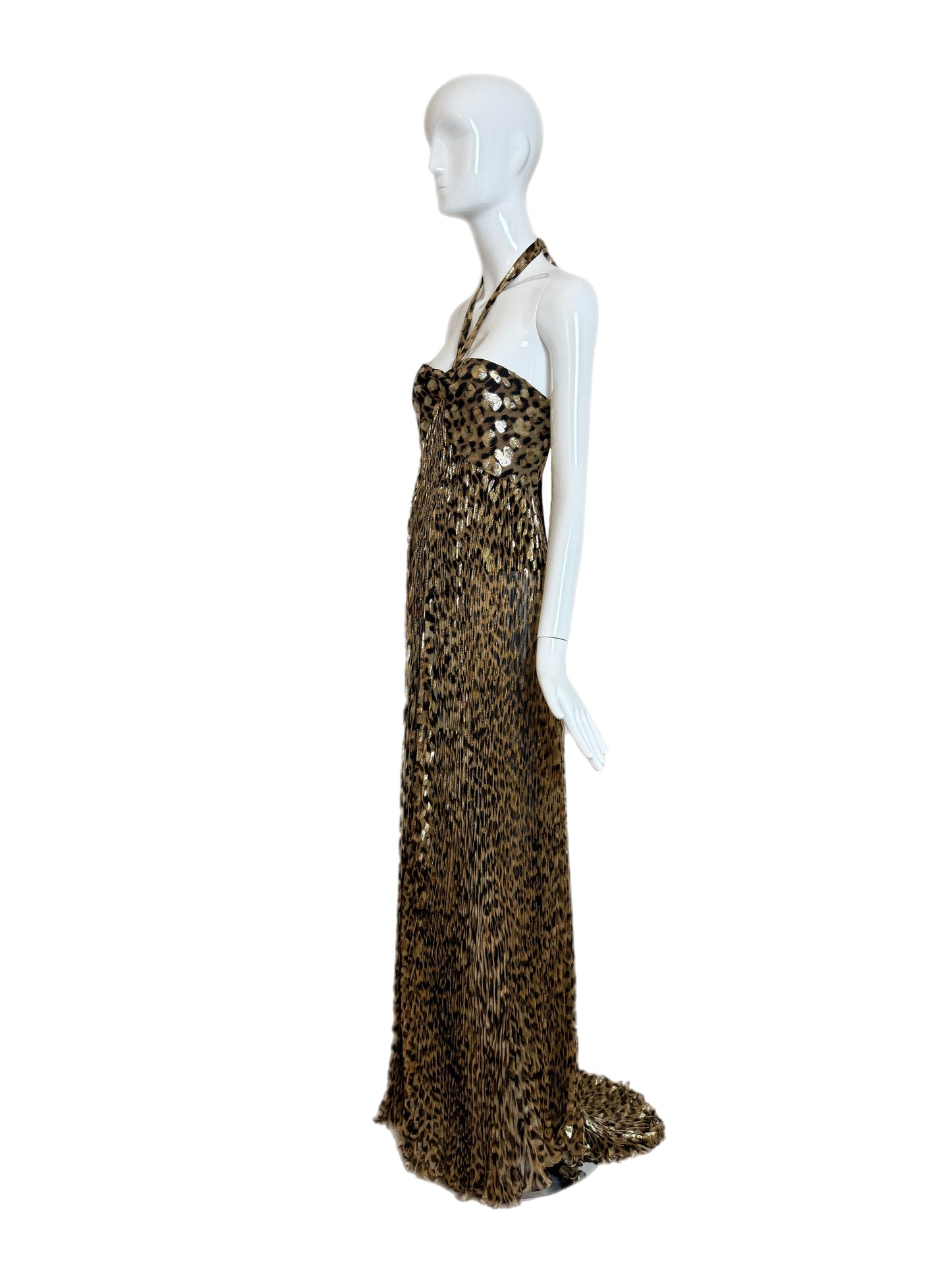 ROBERTO CAVALLI 2005 Vintage Runway Leopard Pleated Evening Gown